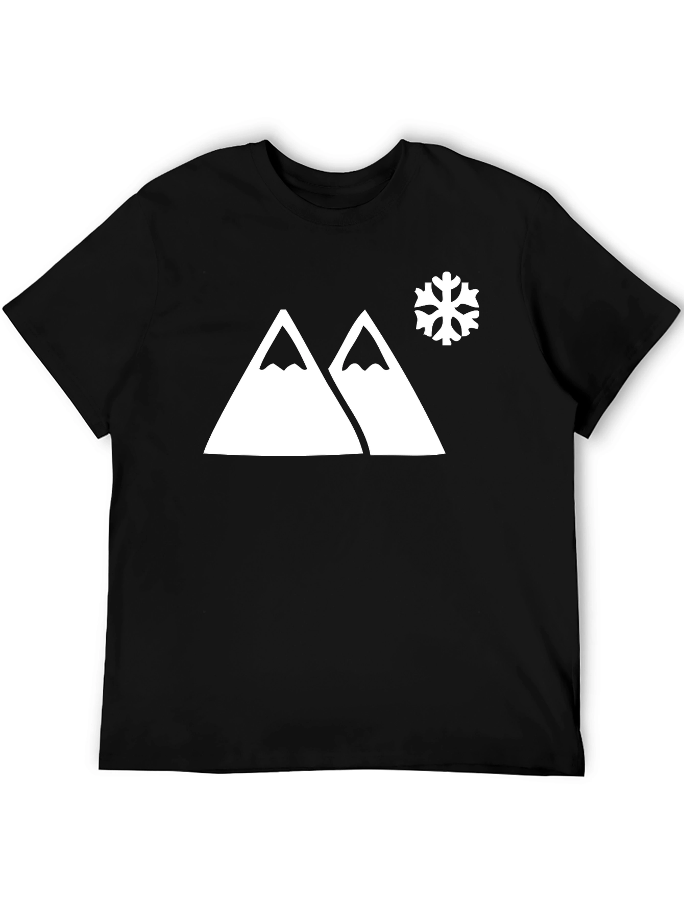 Mountain & Snowflake Graphic Tee - Black Cotton Blend