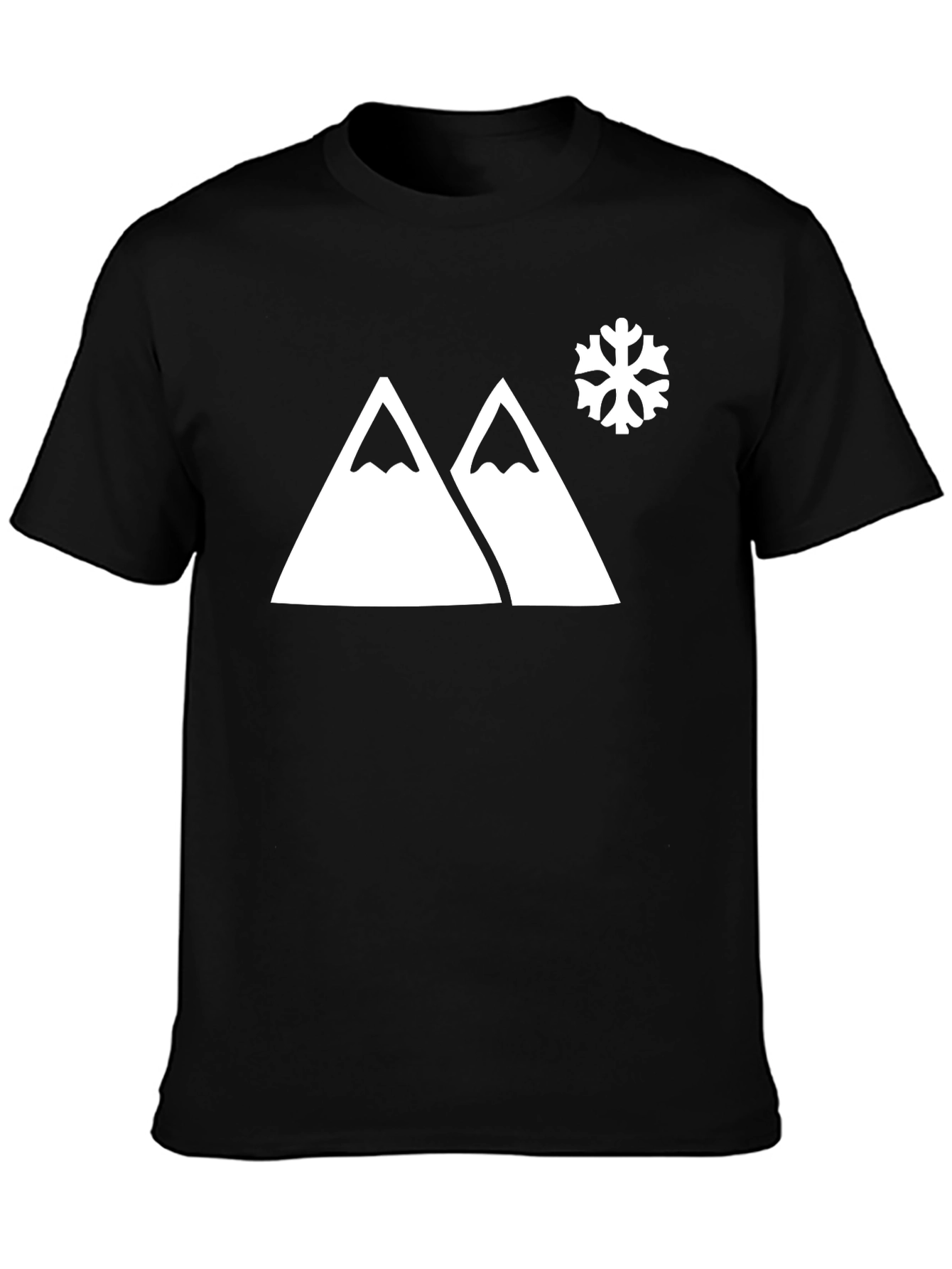 Mountain & Snowflake Graphic Tee - Black Cotton Blend