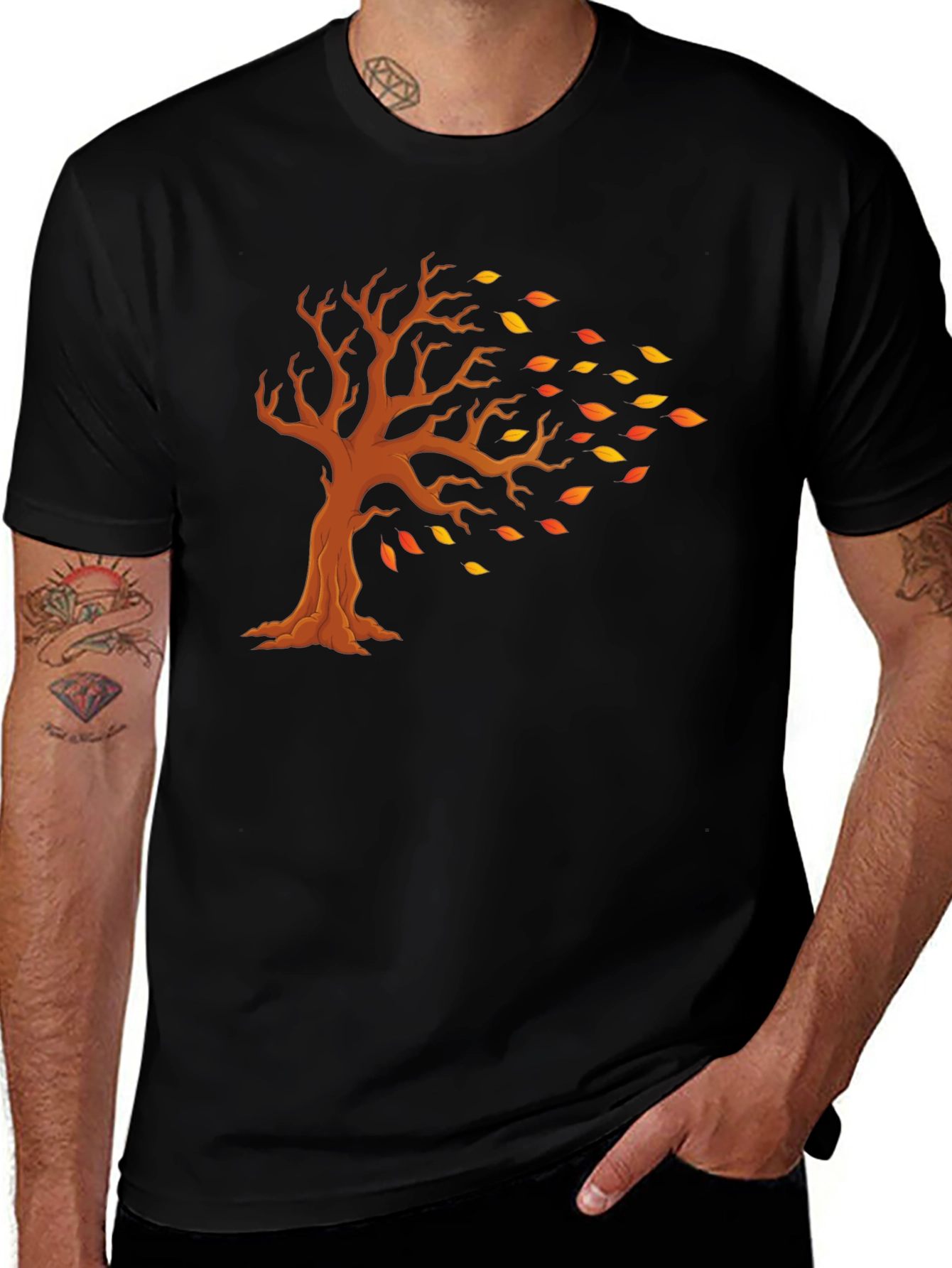 Fall Tree Graphic Tee - Black Cotton T-Shirt