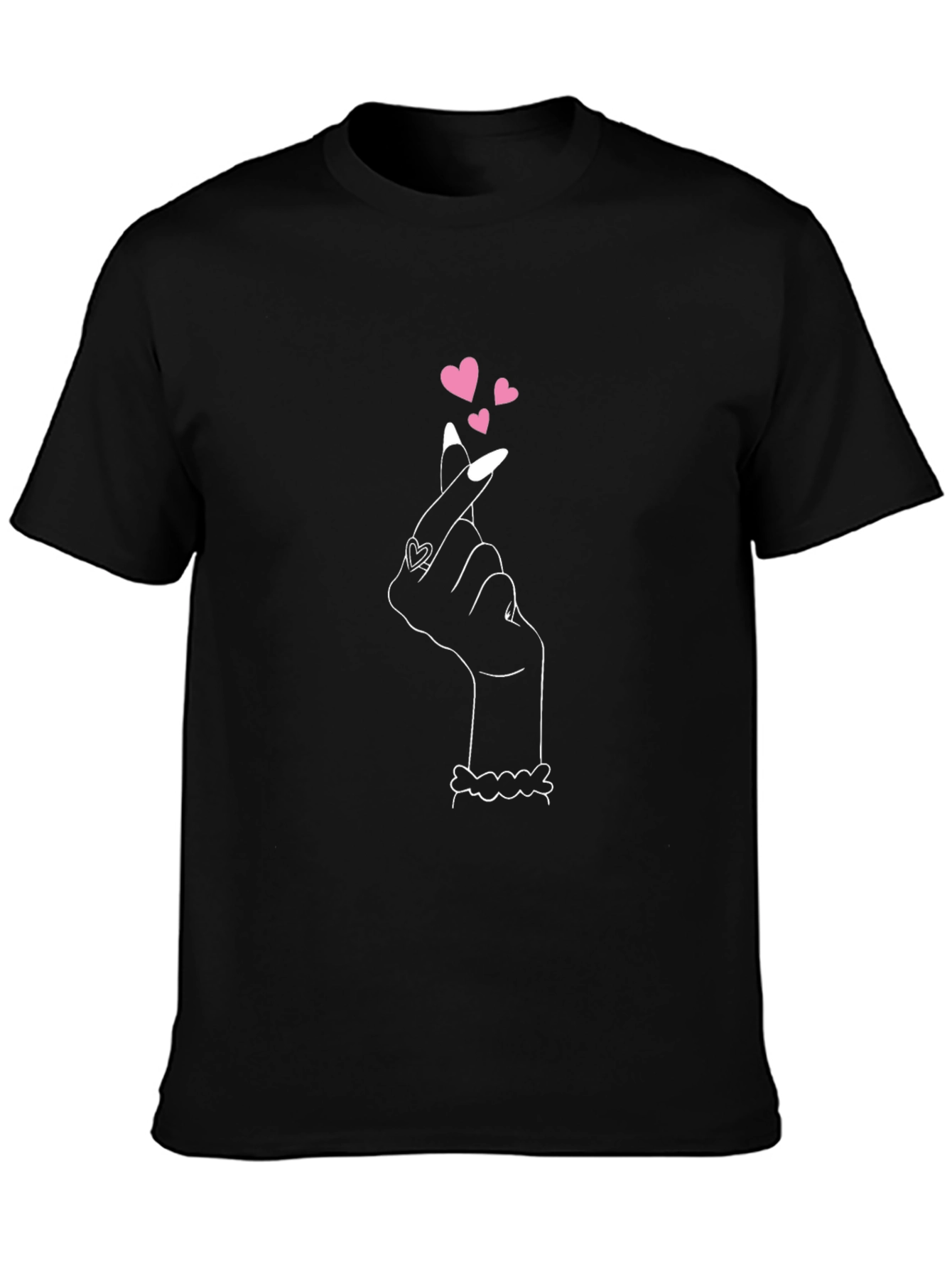 Heart Finger Gesture Graphic Tee - Black