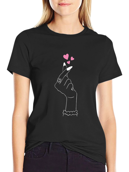 Heart Finger Gesture Graphic Tee - Black
