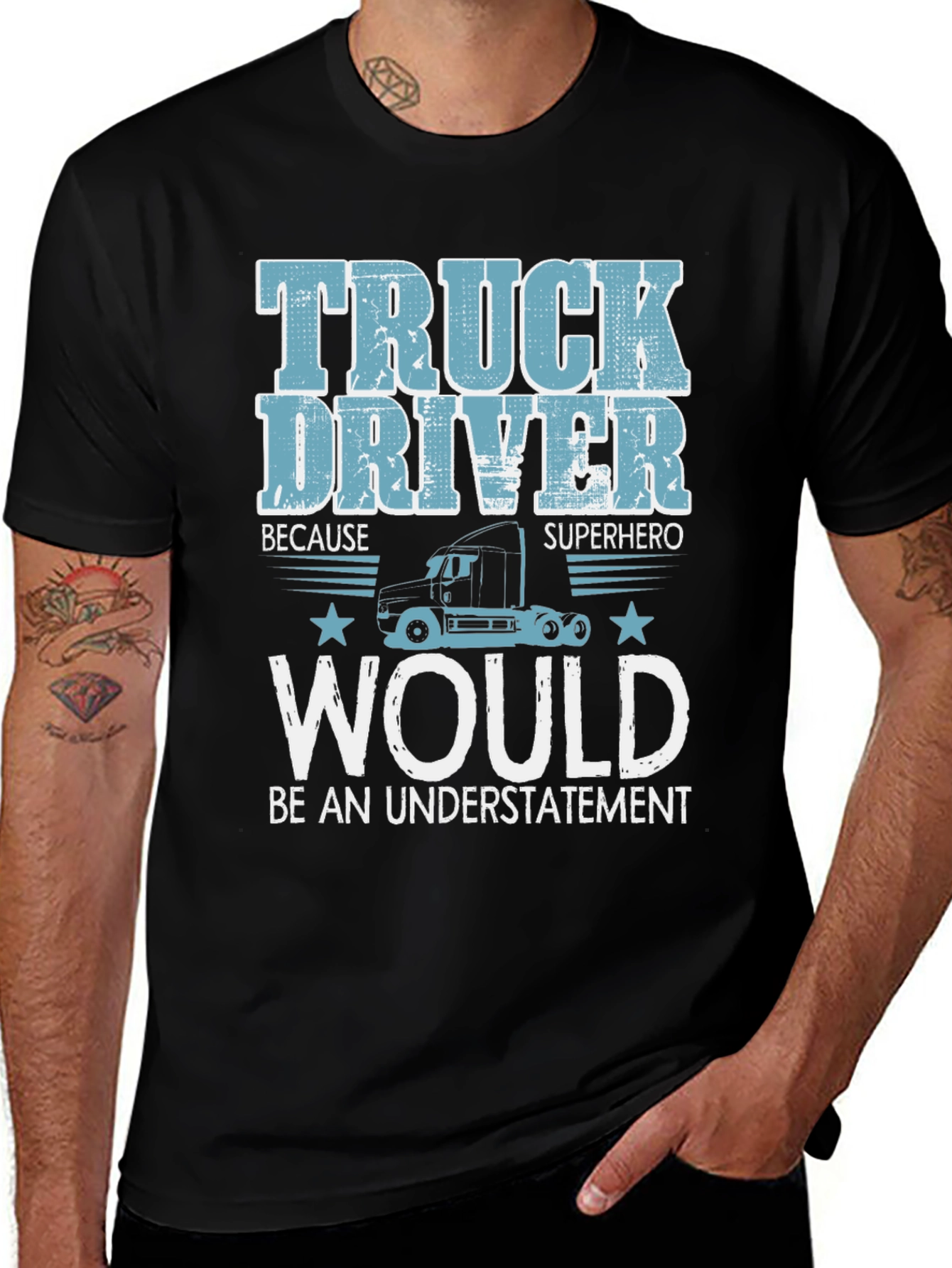 Truck Driver Superhero Black Graphic T-Shirt