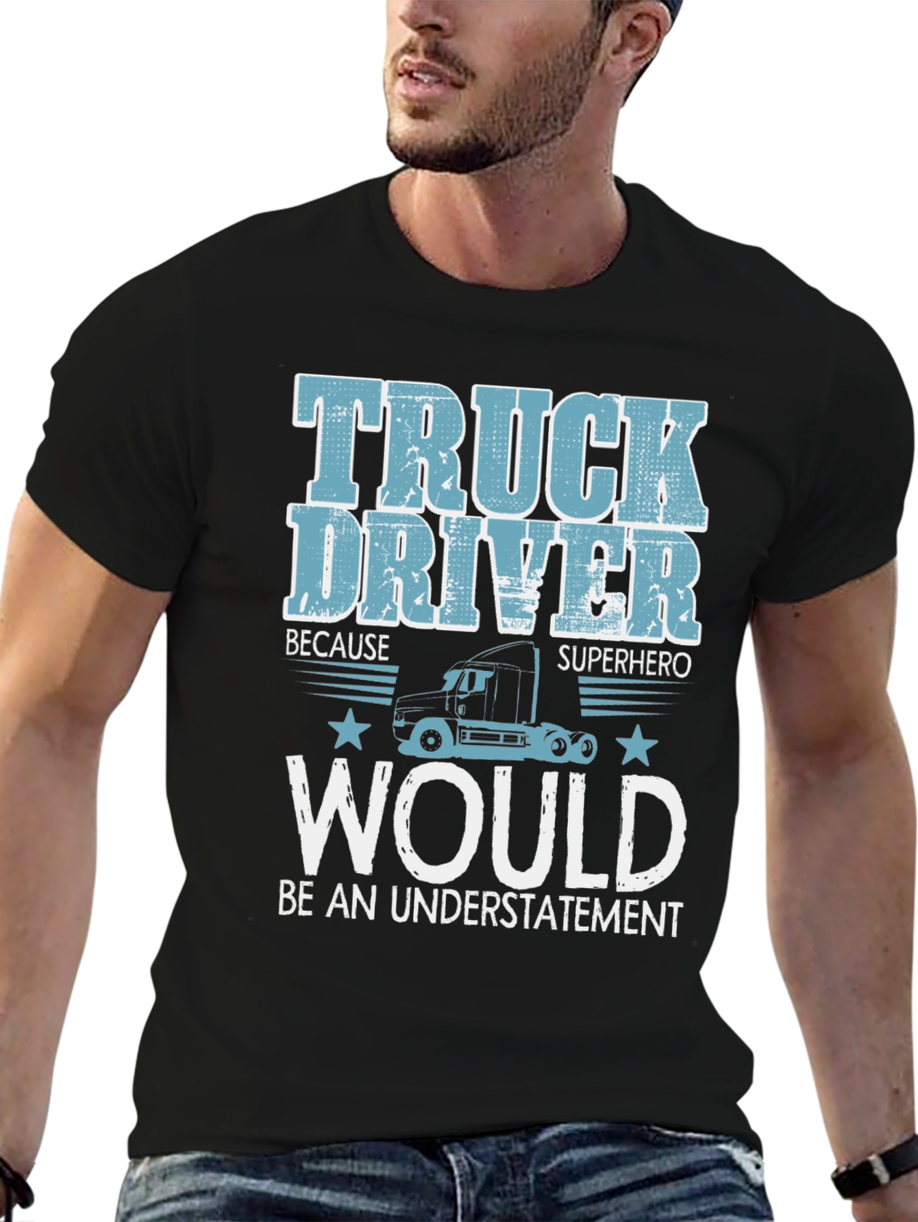 Truck Driver Superhero Black Graphic T-Shirt