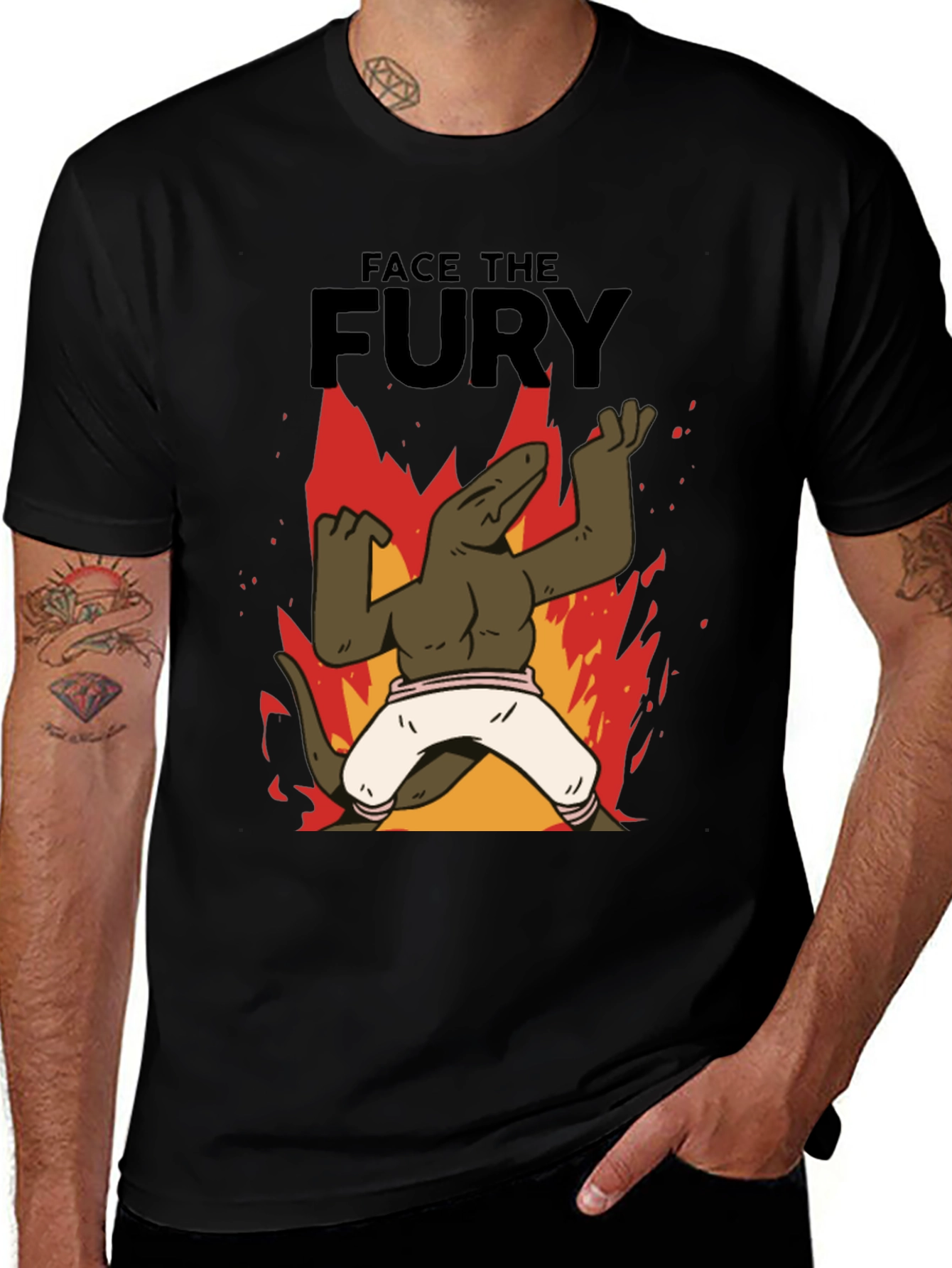 Face The Fury T-Shirt - Funny Lizard Fire Design