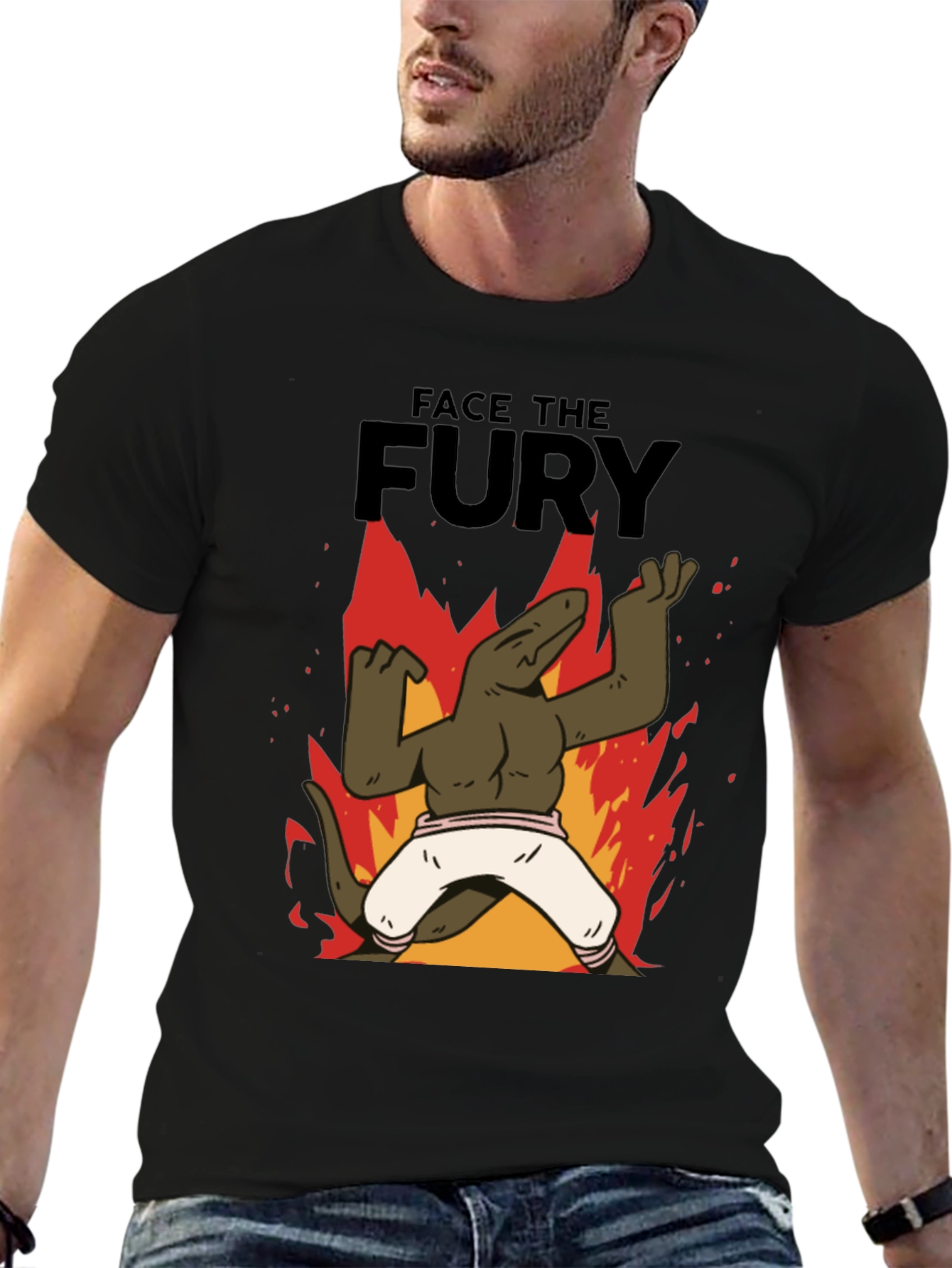 Face The Fury T-Shirt - Funny Lizard Fire Design