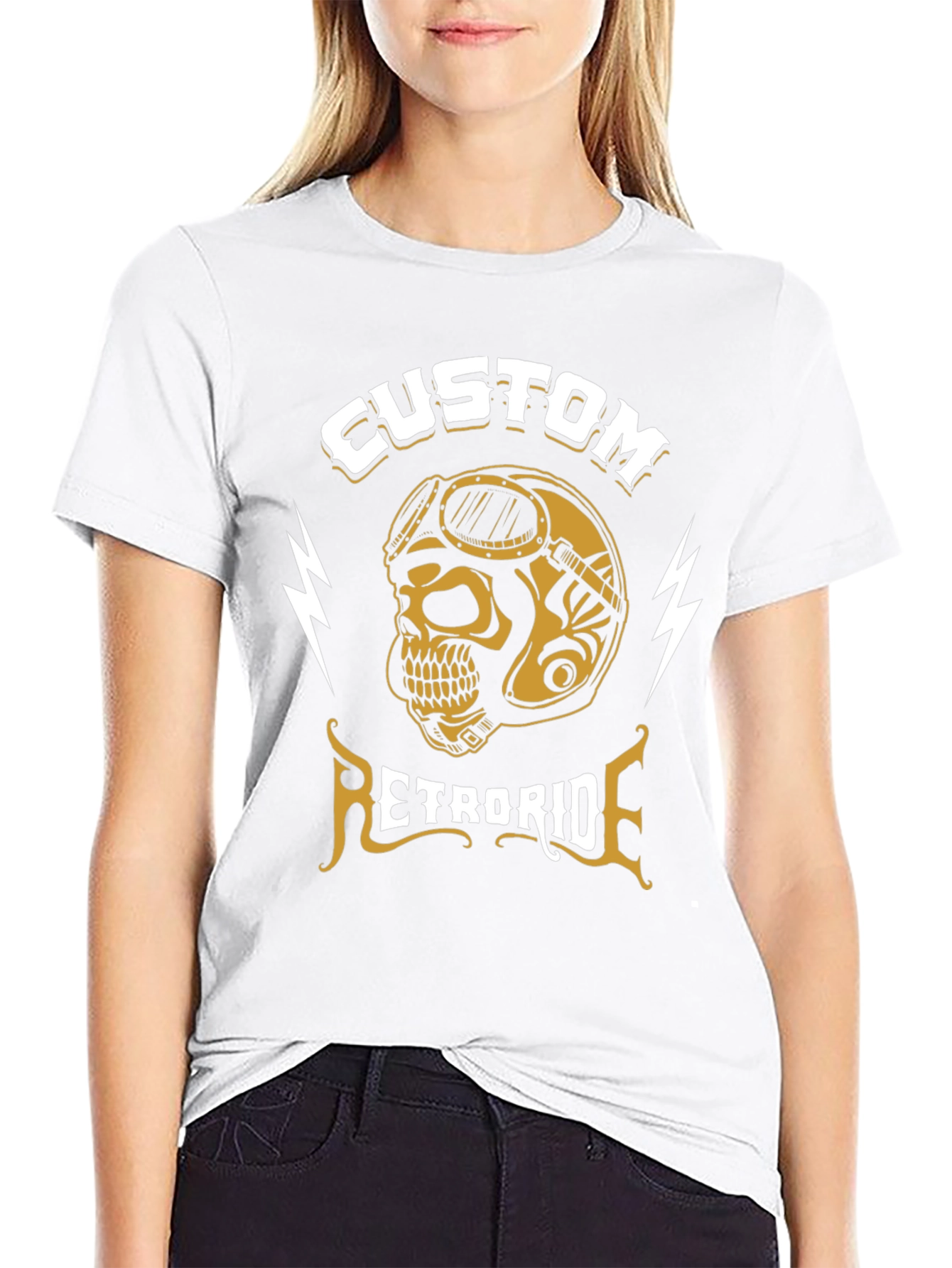 Custom Retroride Skull Helmet Black T-Shirt