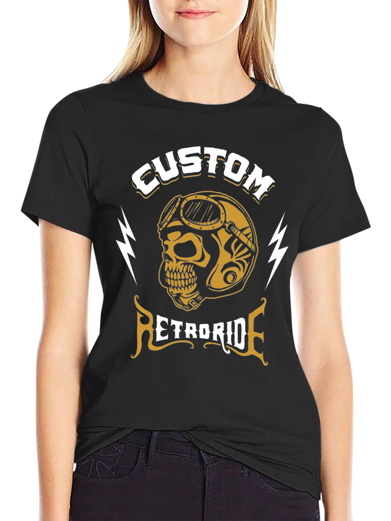 Custom Retroride Skull Helmet Black T-Shirt