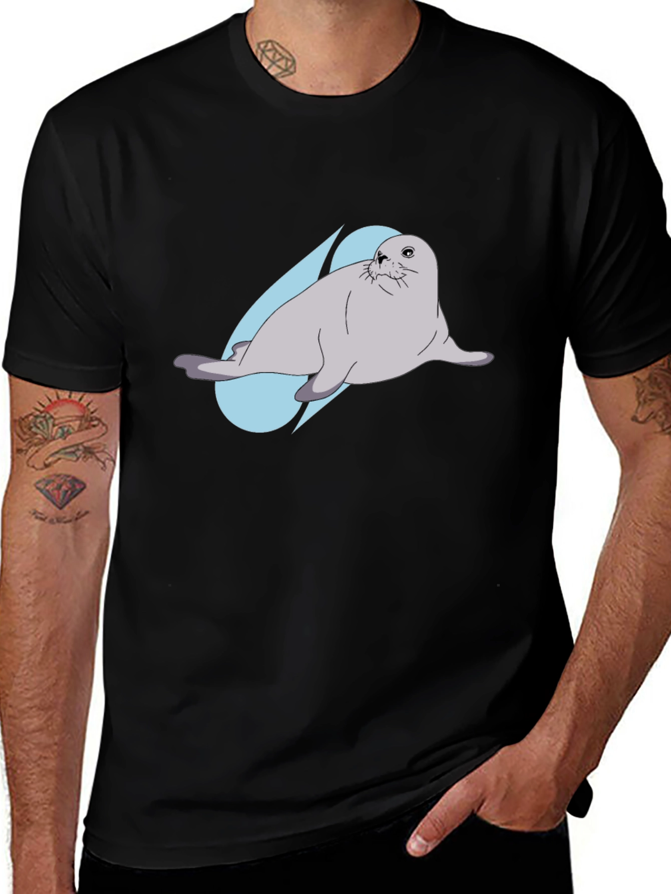 Seal Graphic Tee - Black Cotton Blend