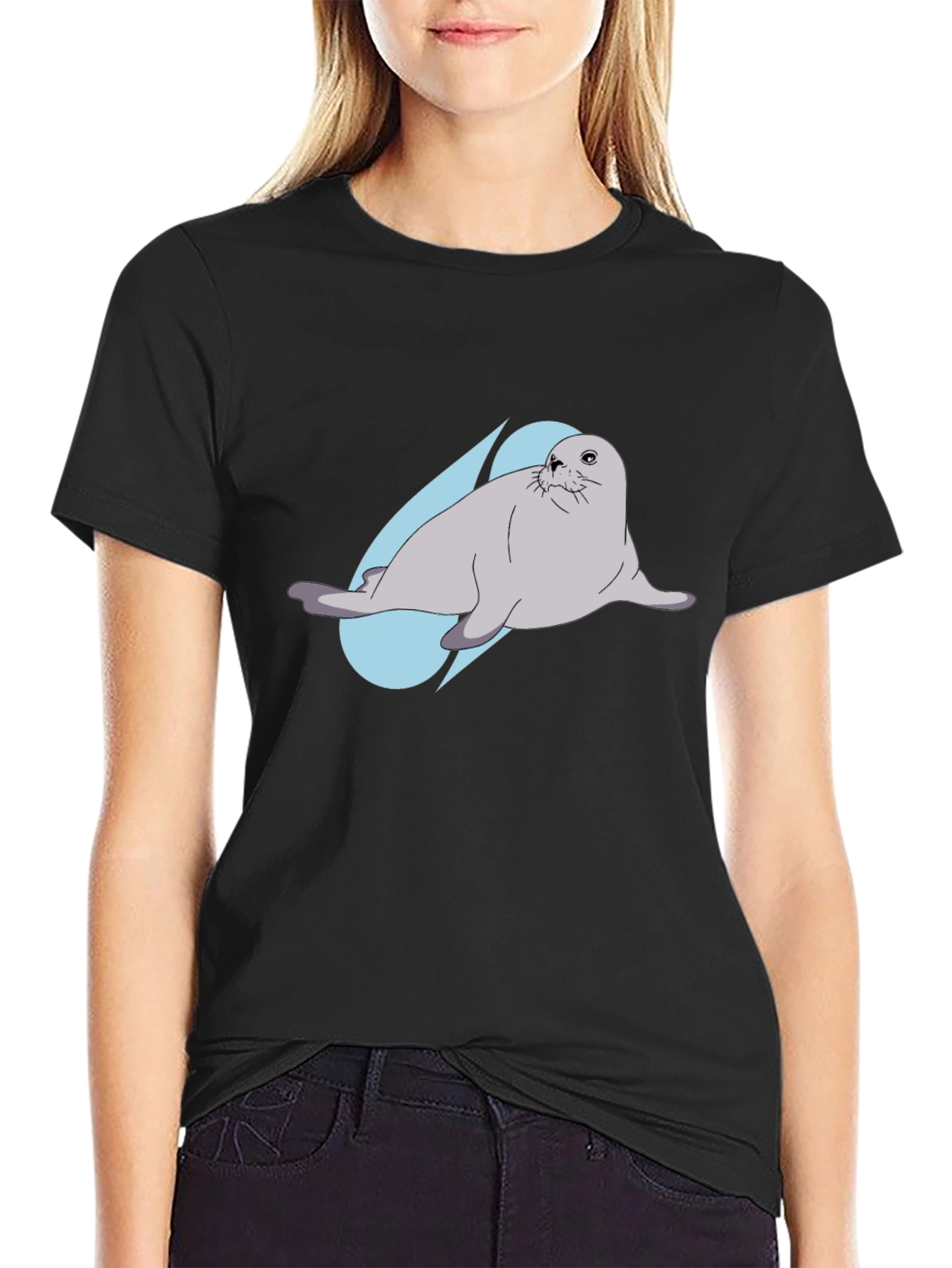 Seal Graphic Tee - Black Cotton Blend