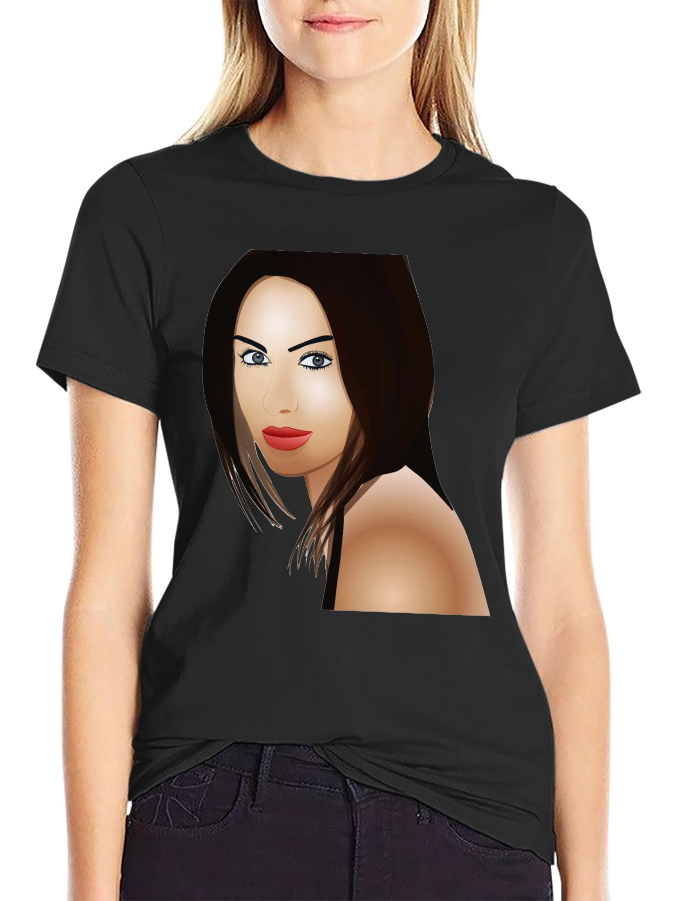 Megan Fox Cartoon T-Shirt - Black
