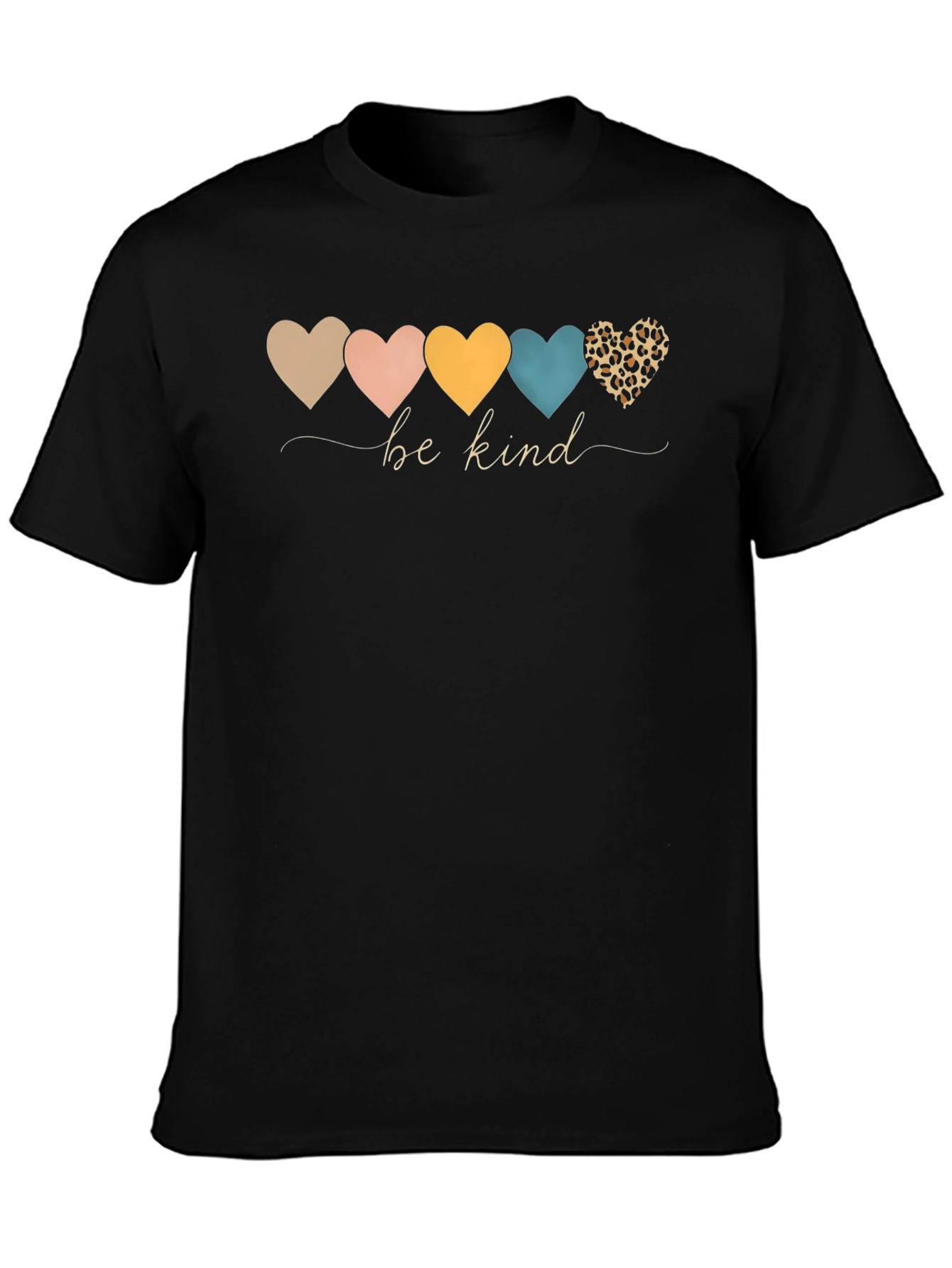 Be Kind Heart Print Black Crew Neck T-Shirt