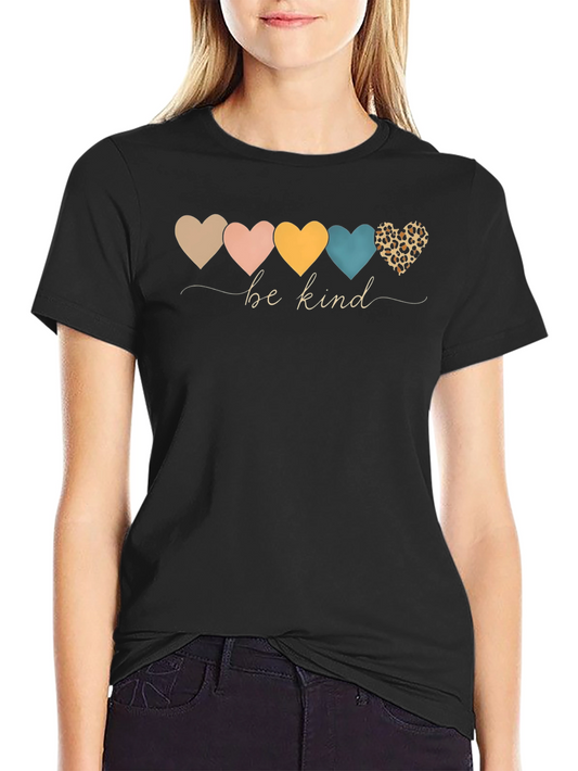 Be Kind Heart Print Black Crew Neck T-Shirt