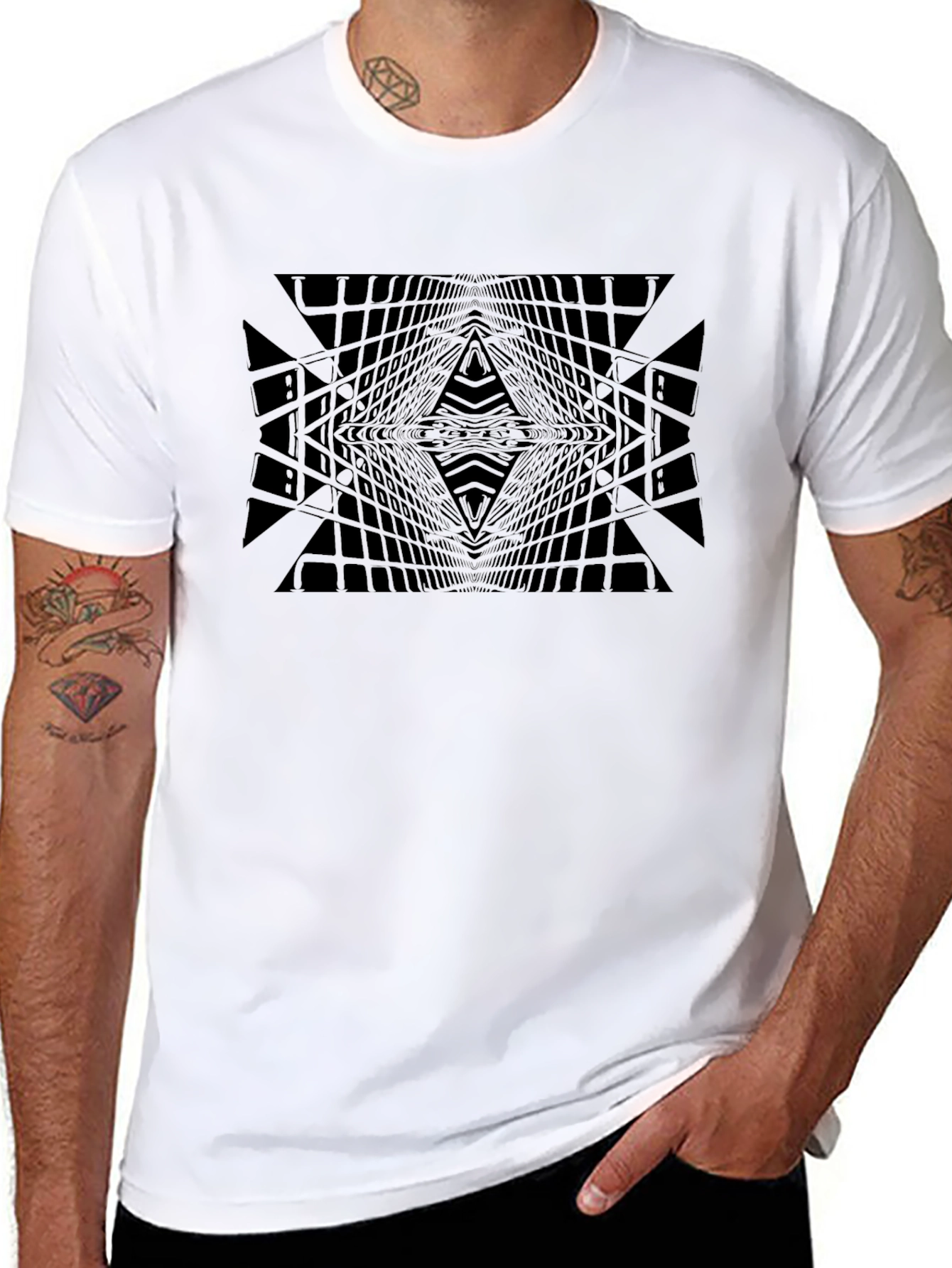 Geometric Grid Black Tee