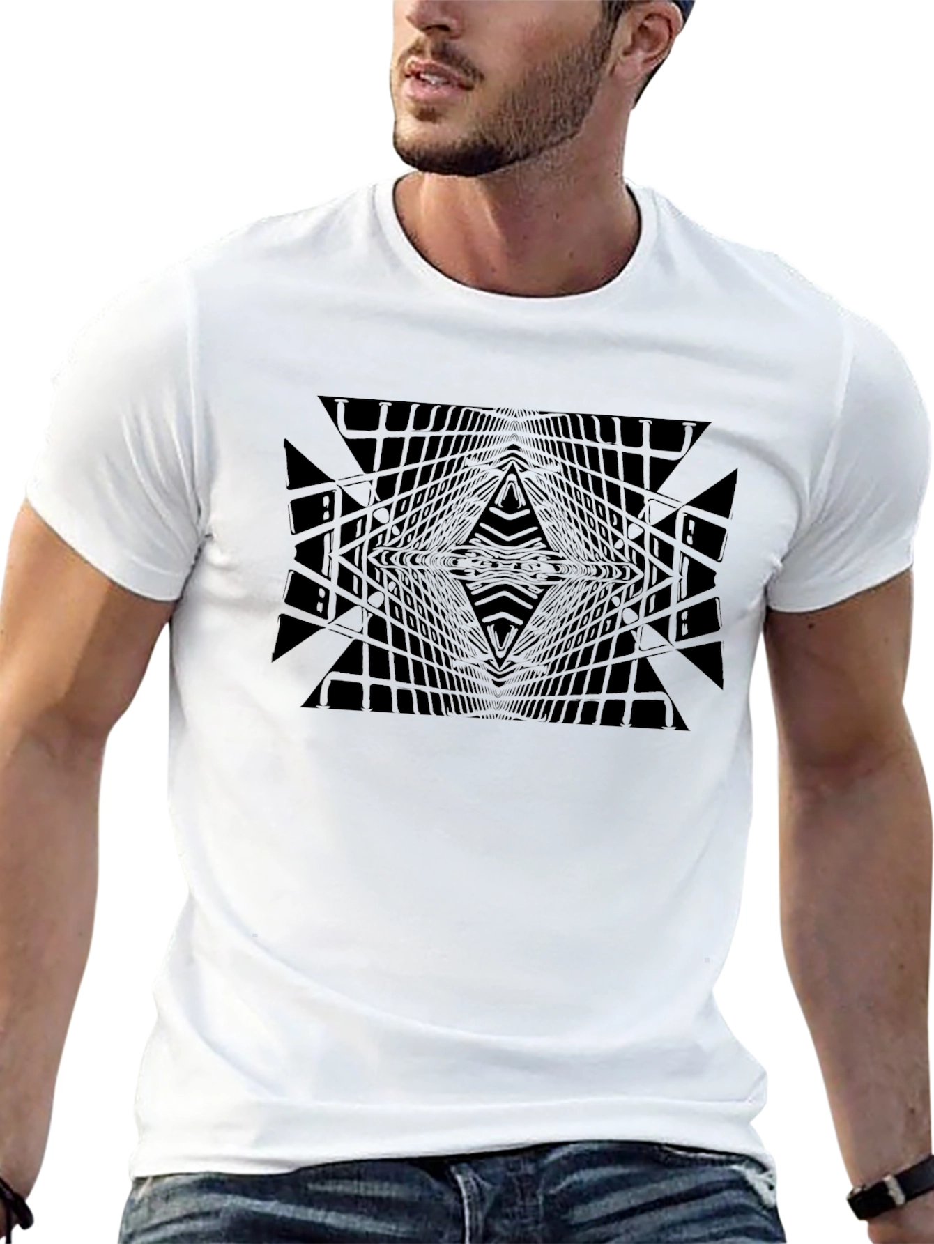 Geometric Grid Black Tee
