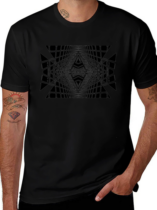Geometric Grid Black Tee