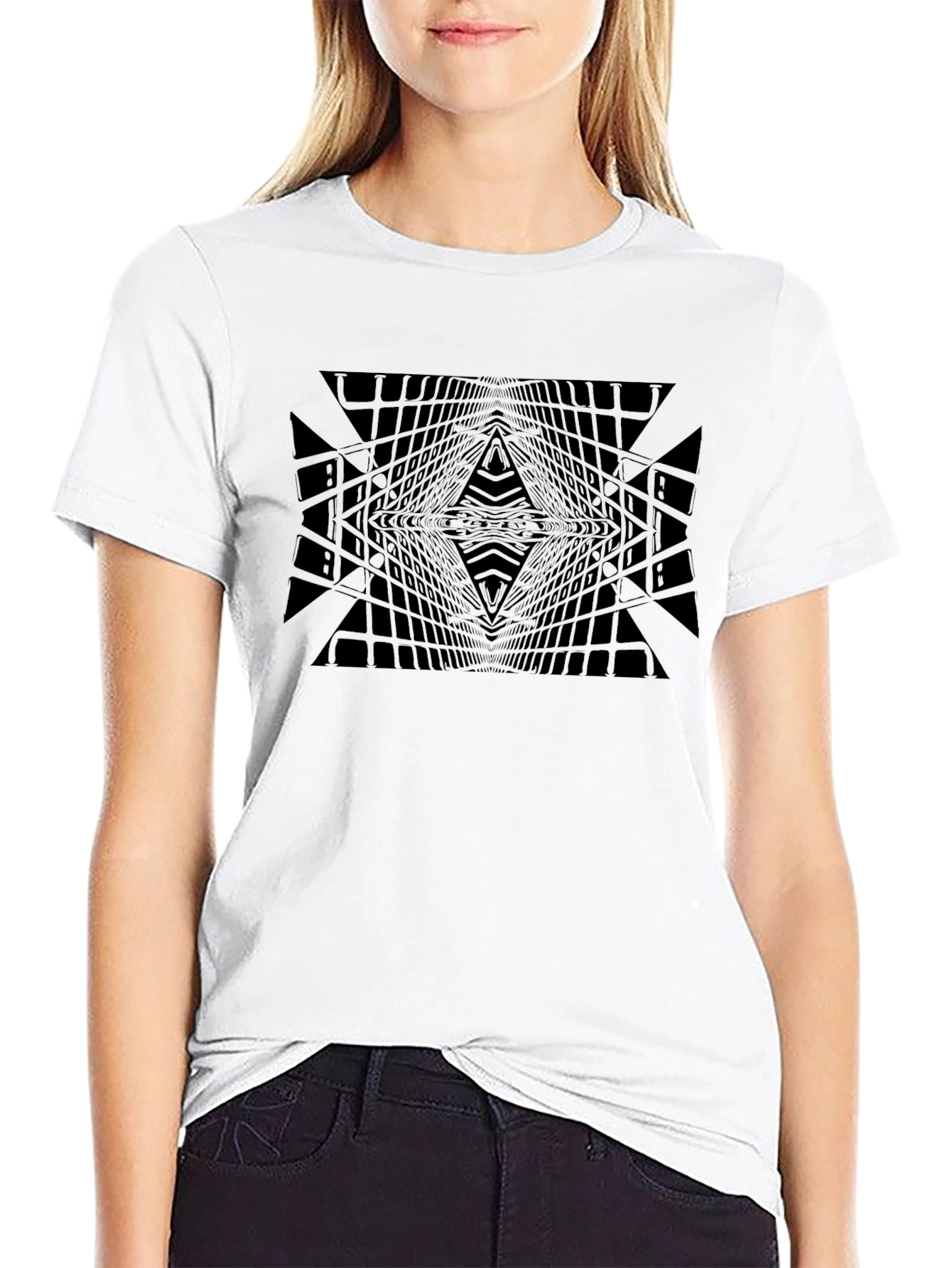 Geometric Grid Black Tee