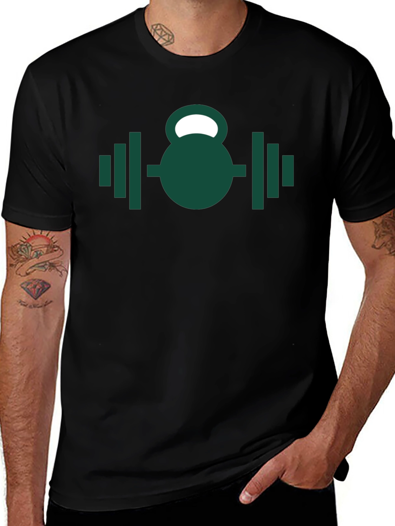Fitness Kettlebell & Barbell Graphic T-Shirt