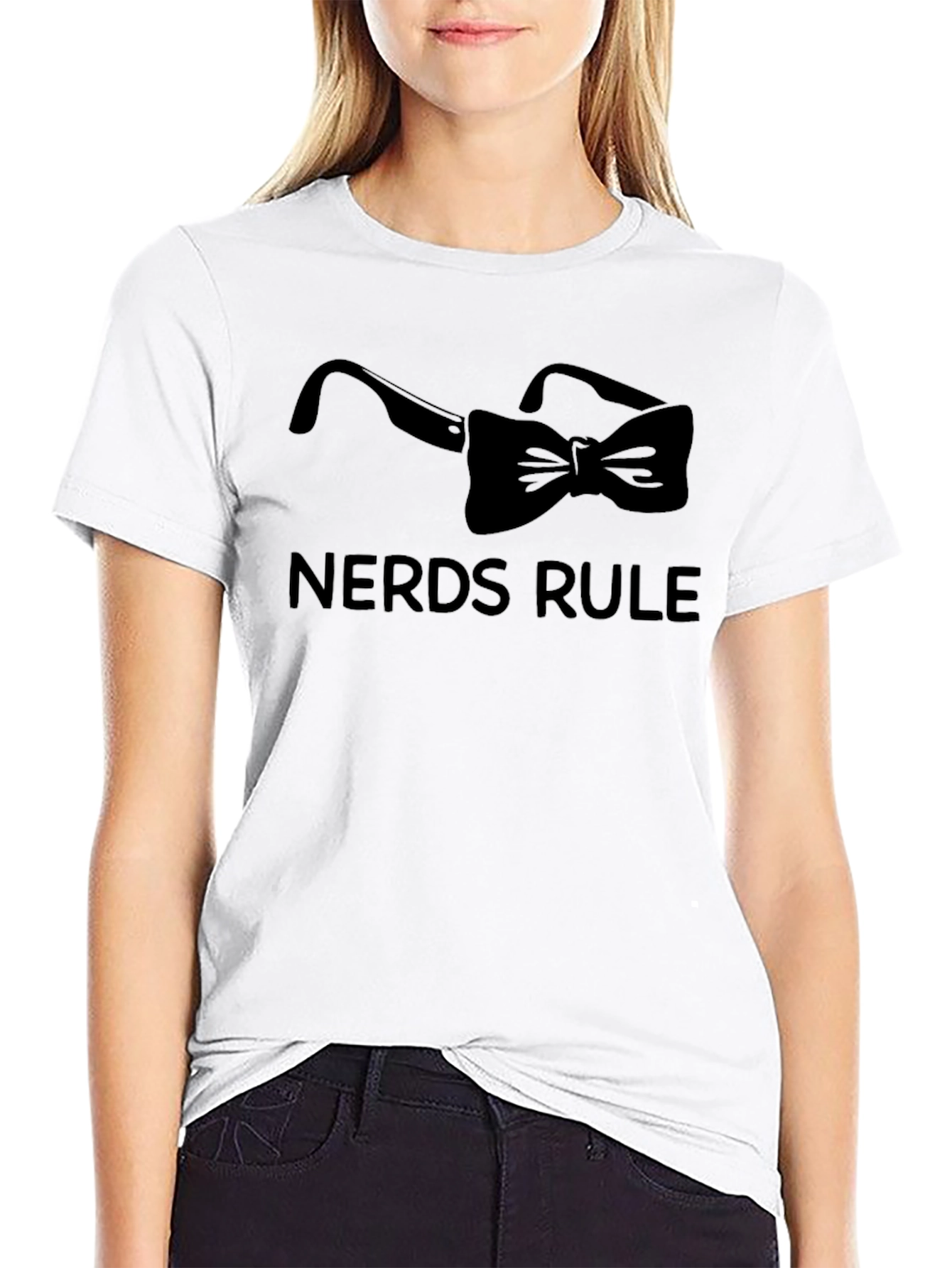 Nerds Rule T-Shirt with Glasses & Bow Tie Graphic