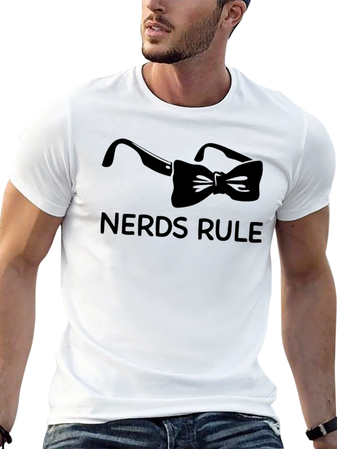 Nerds Rule T-Shirt with Glasses & Bow Tie Graphic