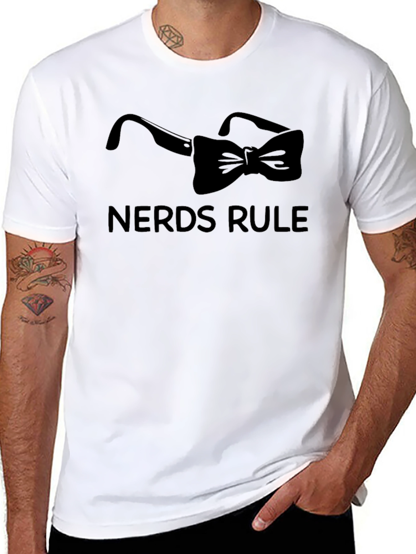 Nerds Rule T-Shirt with Glasses & Bow Tie Graphic