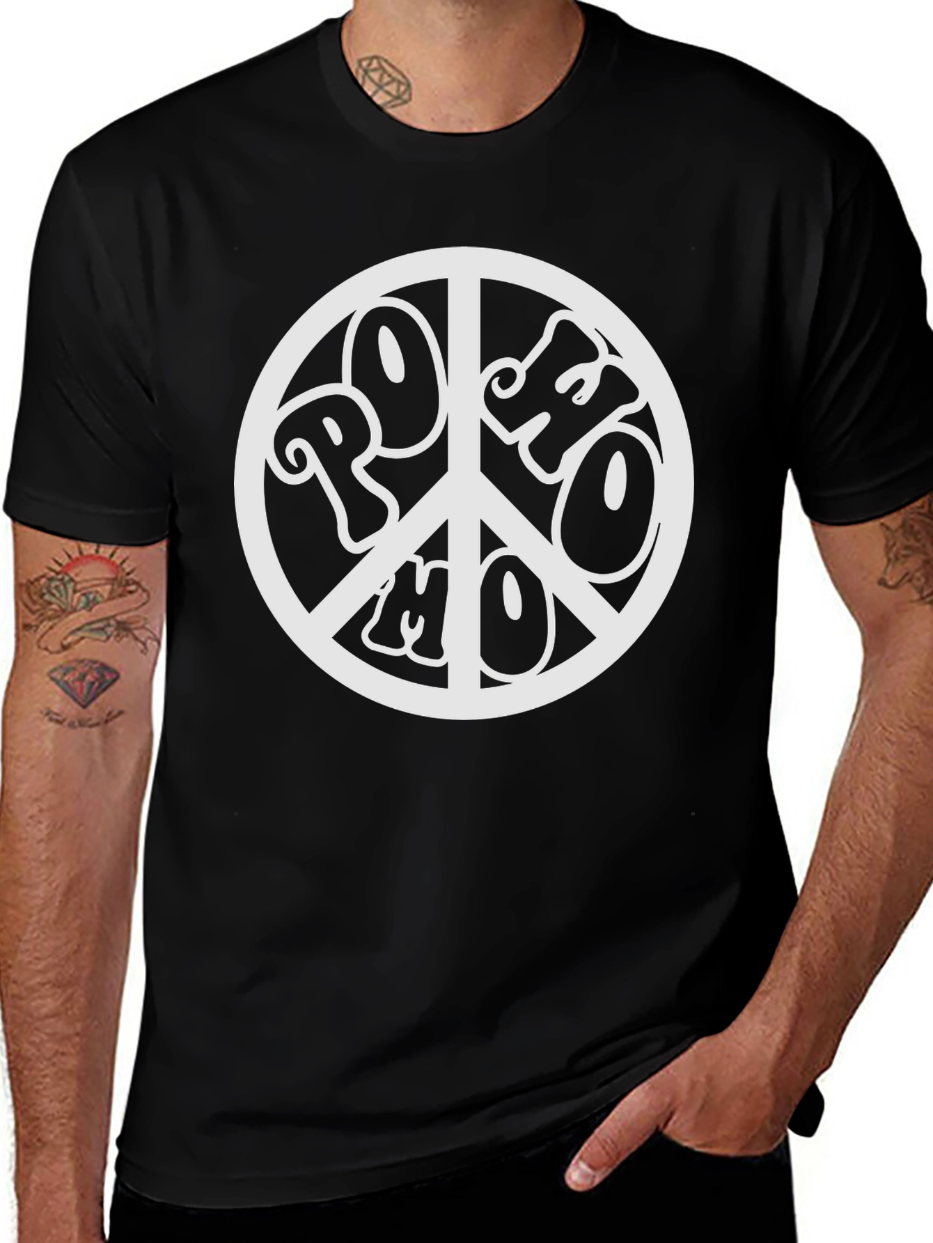 Retro PoHo Peace Sign Black T-Shirt
