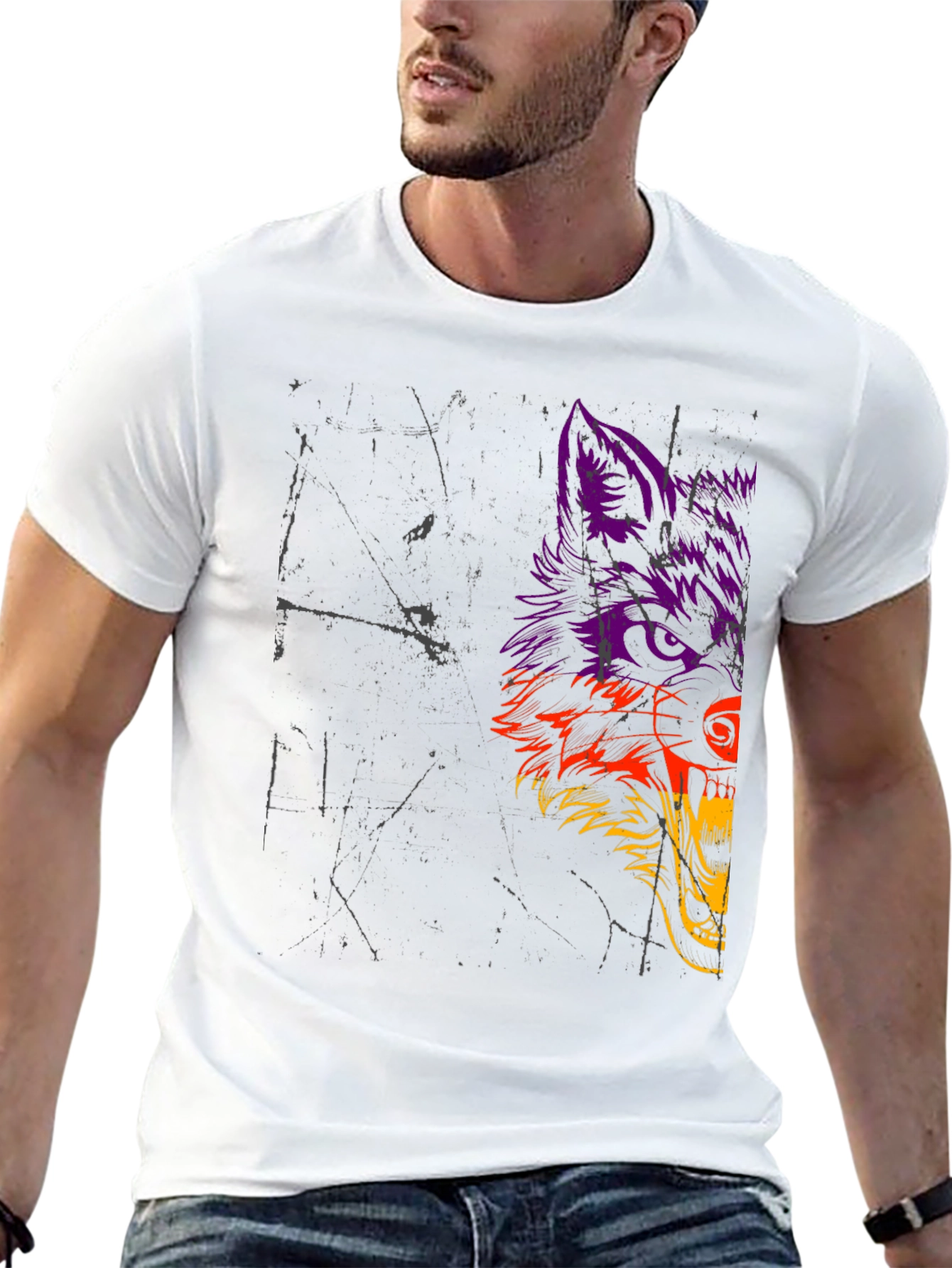 Wolf Graphic Print Black T-Shirt