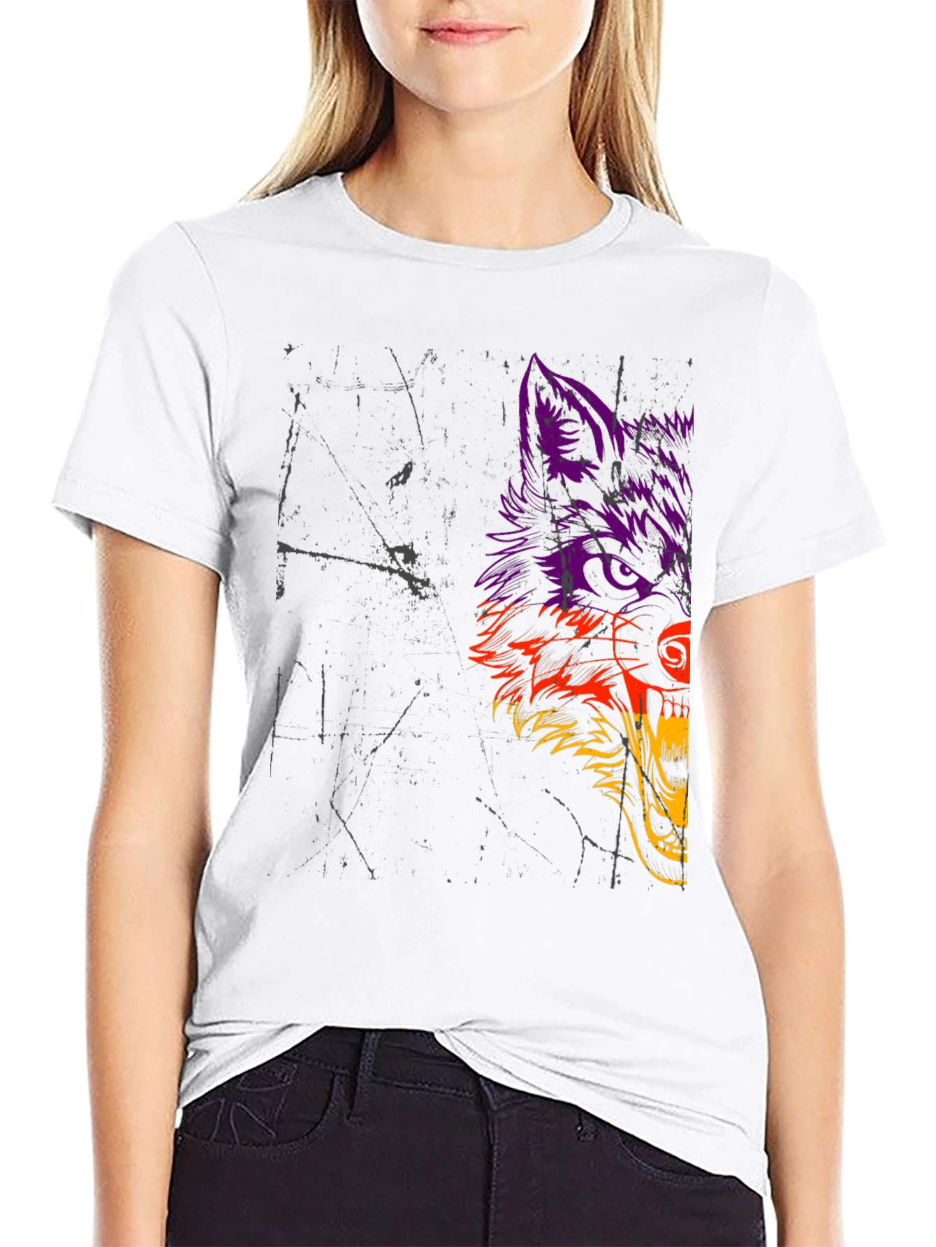Wolf Graphic Print Black T-Shirt