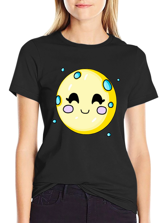 Cute Moon Graphic Tee - Black Cotton T-Shirt