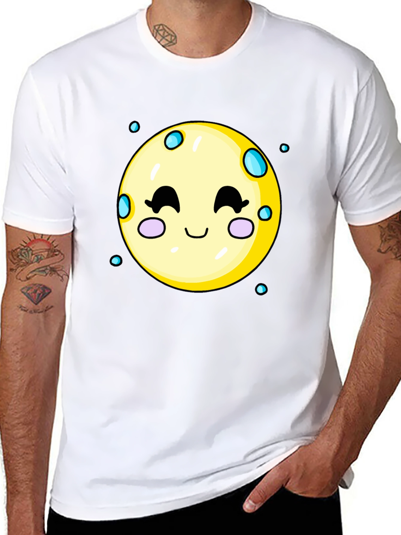Cute Moon Graphic Tee - Black Cotton T-Shirt