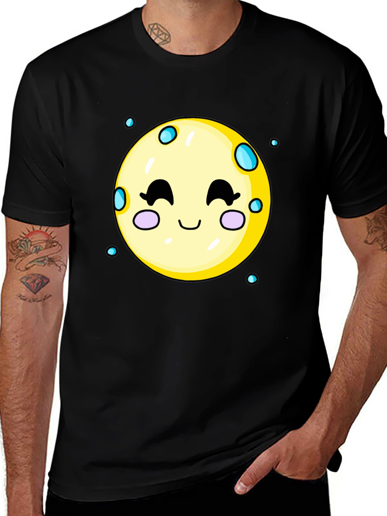 Cute Moon Graphic Tee - Black Cotton T-Shirt