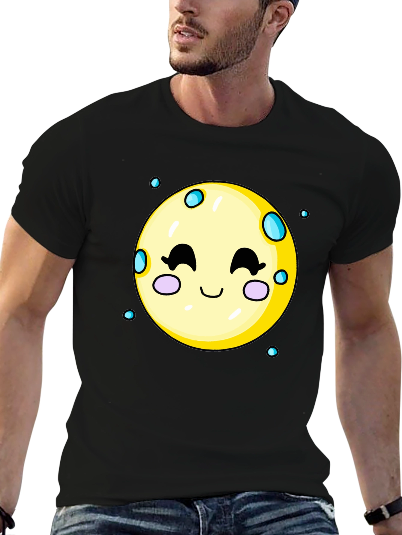 Cute Moon Graphic Tee - Black Cotton T-Shirt