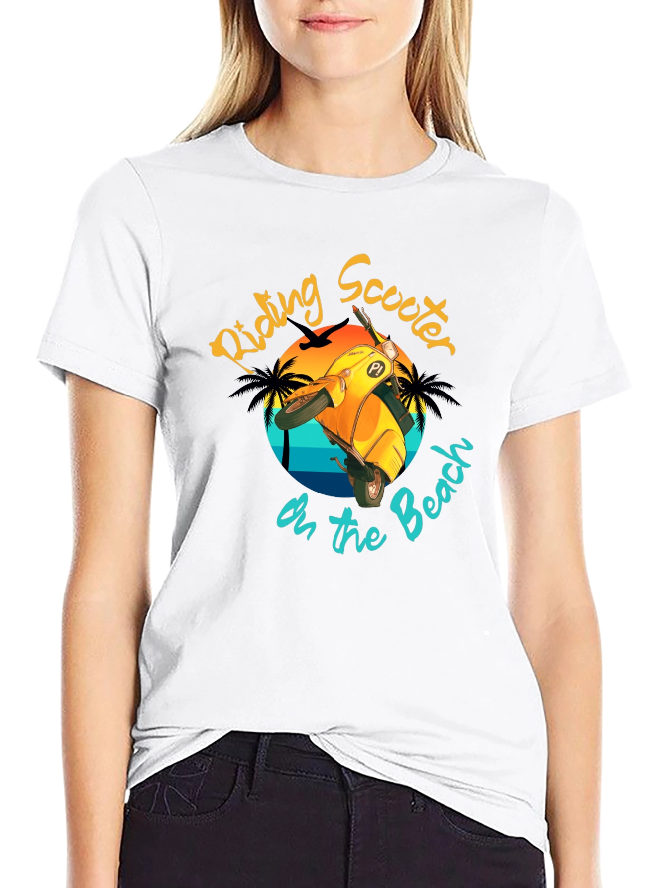 Riding Scooter on the Beach T-Shirt