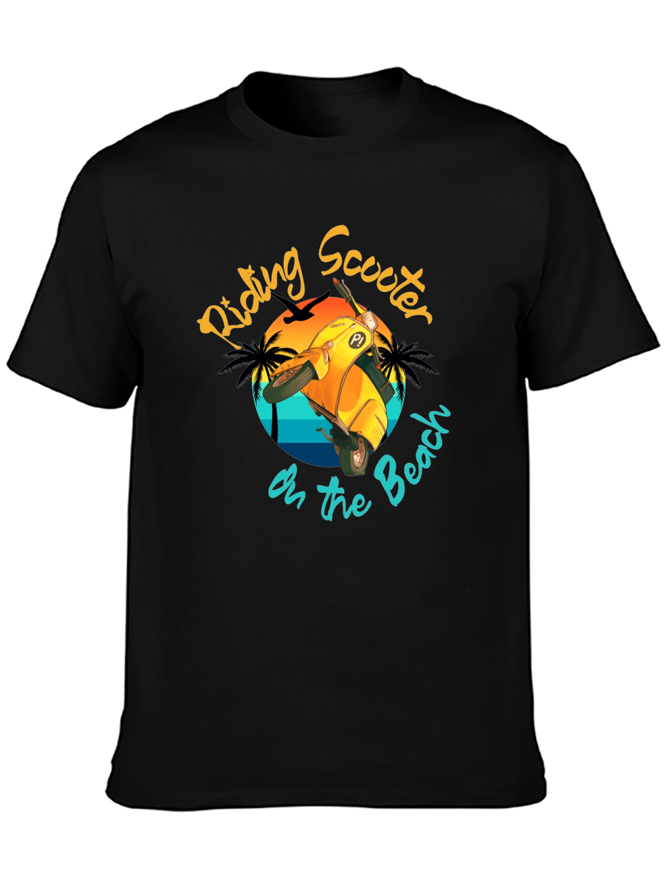 Riding Scooter on the Beach T-Shirt