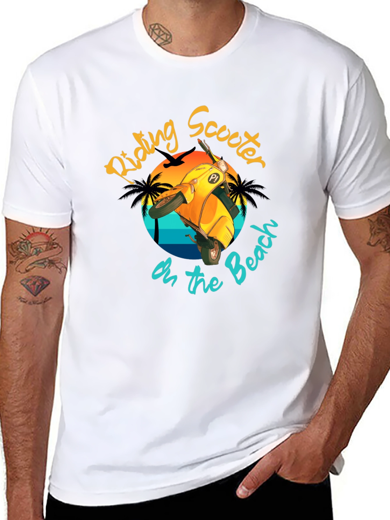 Riding Scooter on the Beach T-Shirt