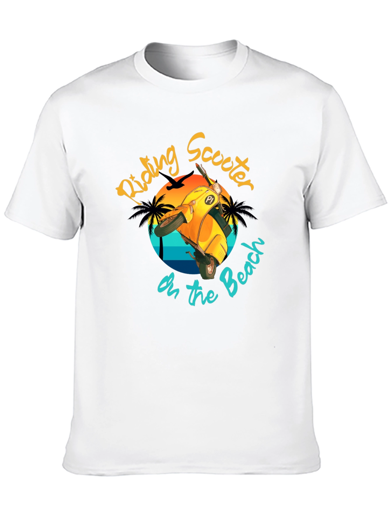 Riding Scooter on the Beach T-Shirt