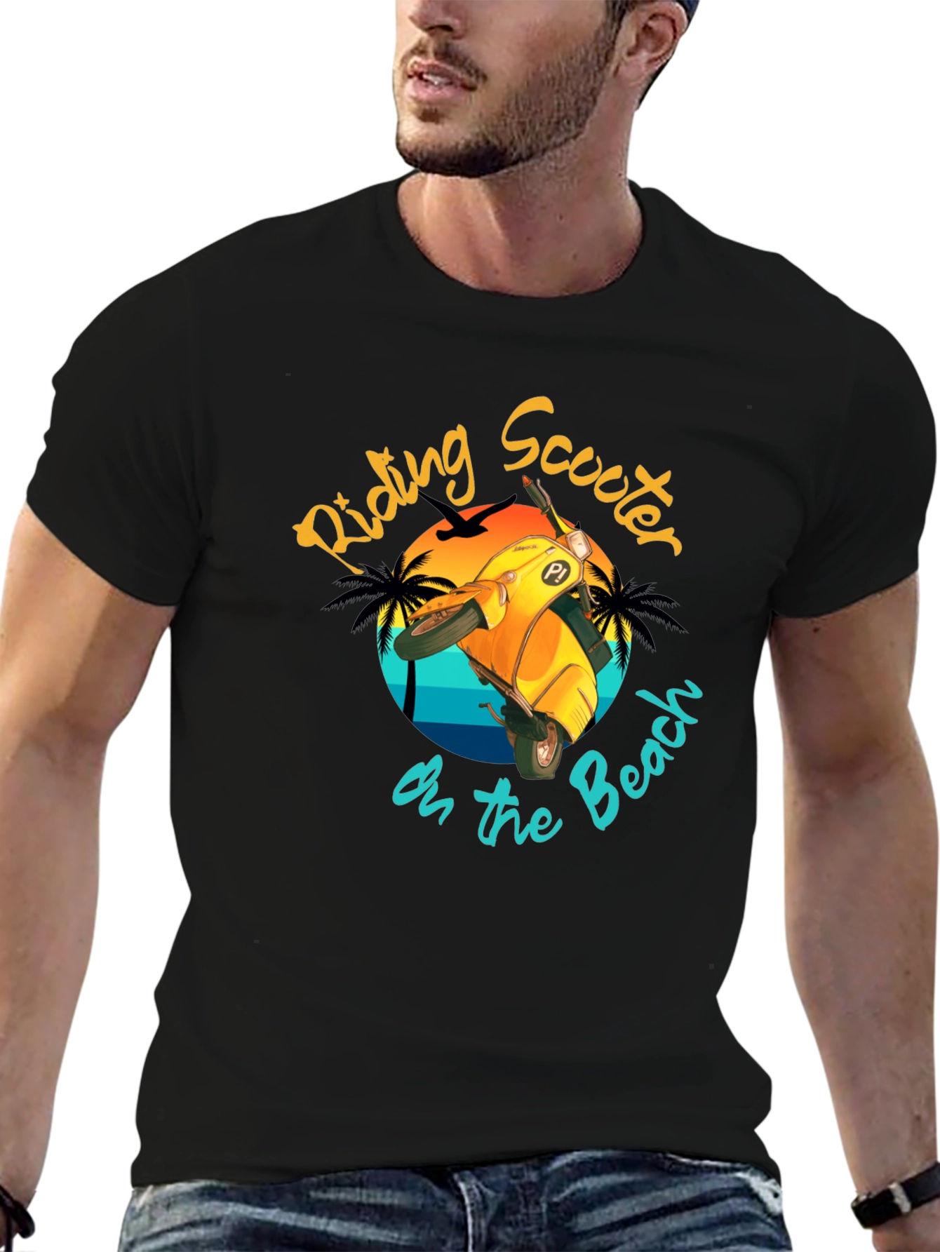 Riding Scooter on the Beach T-Shirt