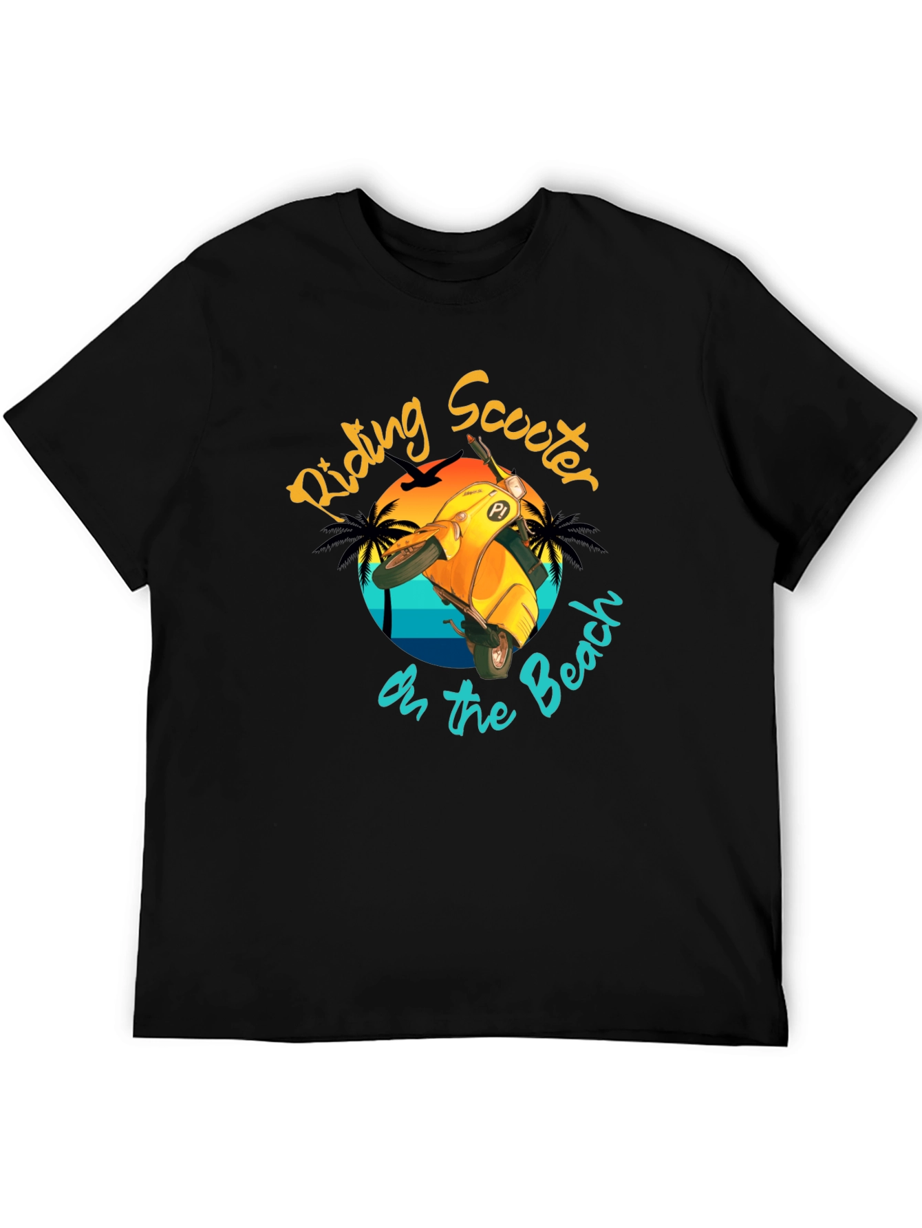 Riding Scooter on the Beach T-Shirt