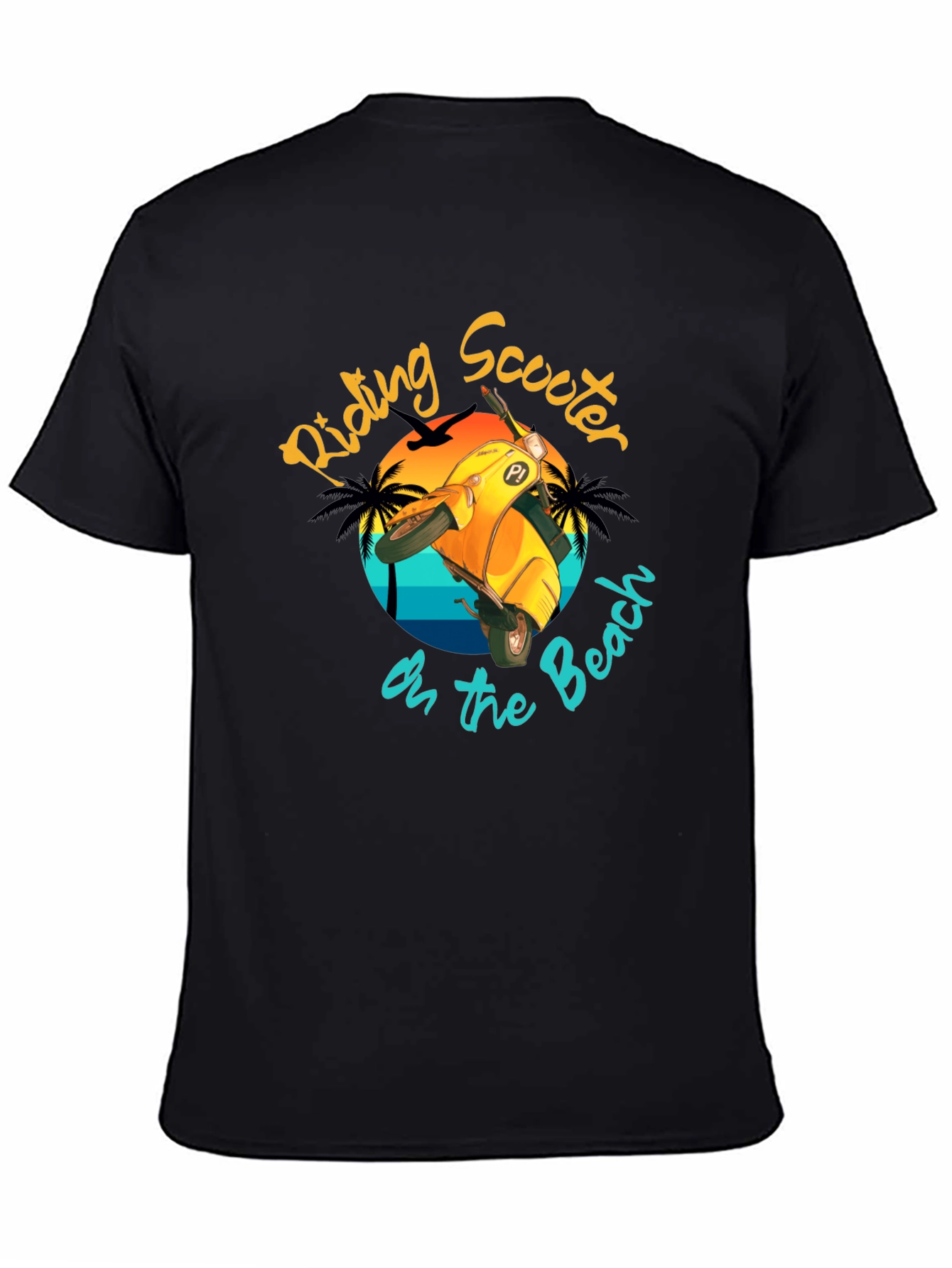 Riding Scooter on the Beach T-Shirt