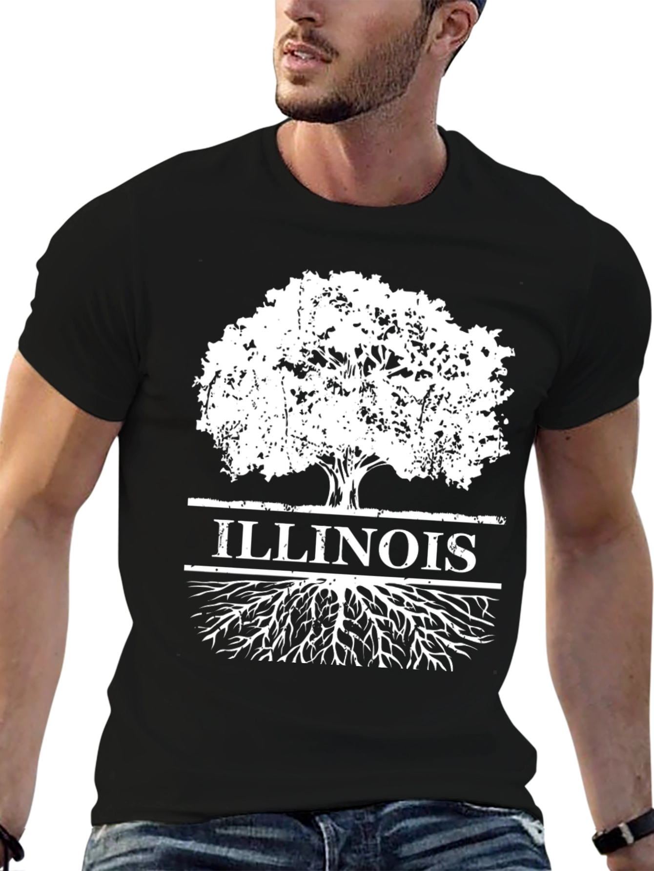 Illinois Tree Roots T-Shirt - Black Cotton Graphic Tee