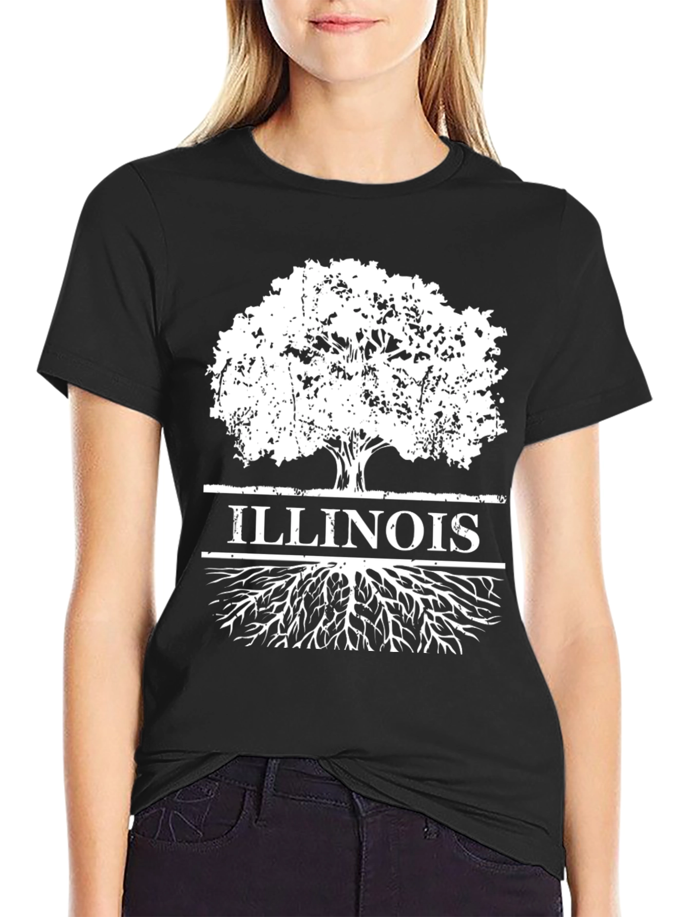 Illinois Tree Roots T-Shirt - Black Cotton Graphic Tee