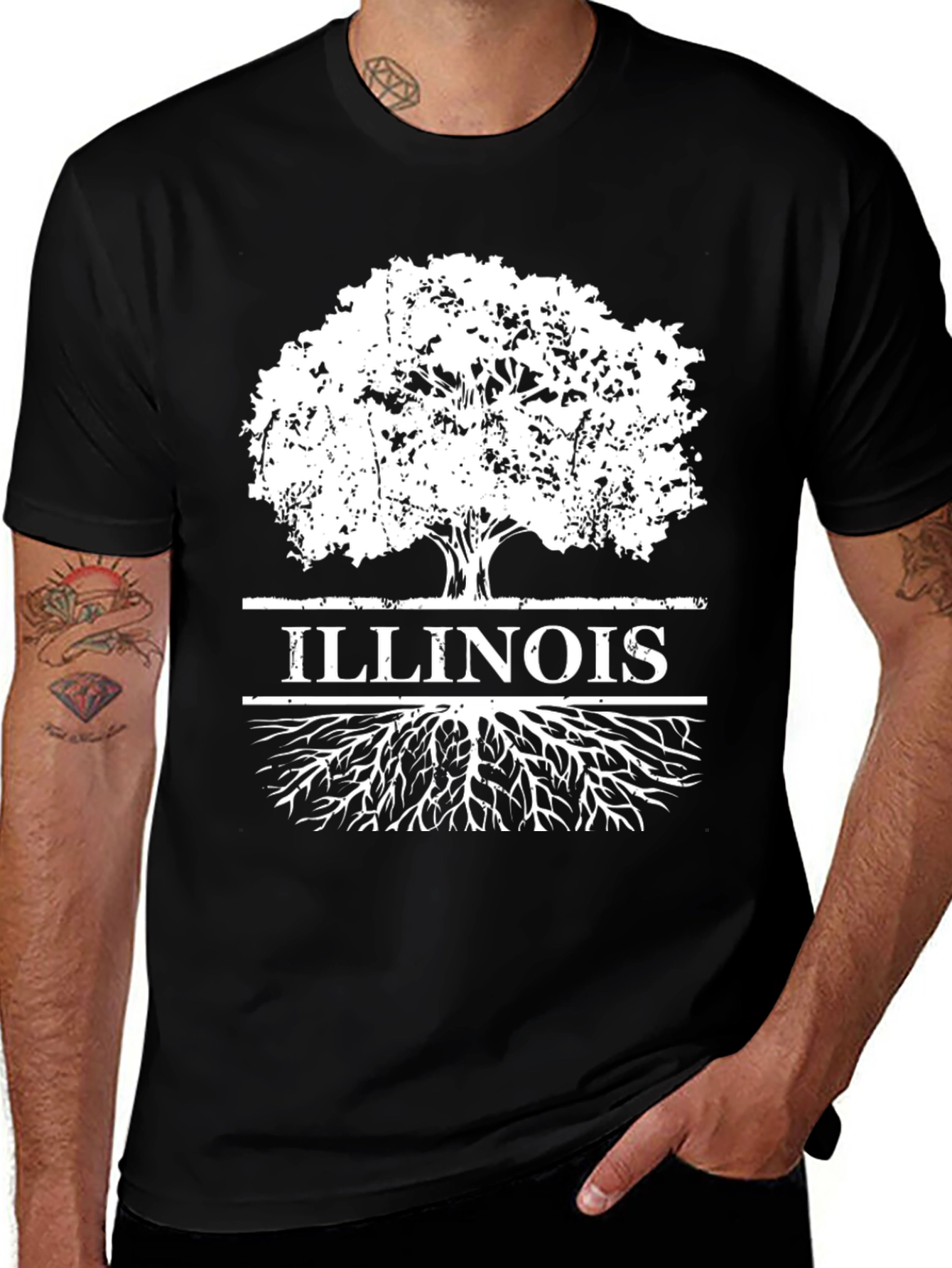 Illinois Tree Roots T-Shirt - Black Cotton Graphic Tee