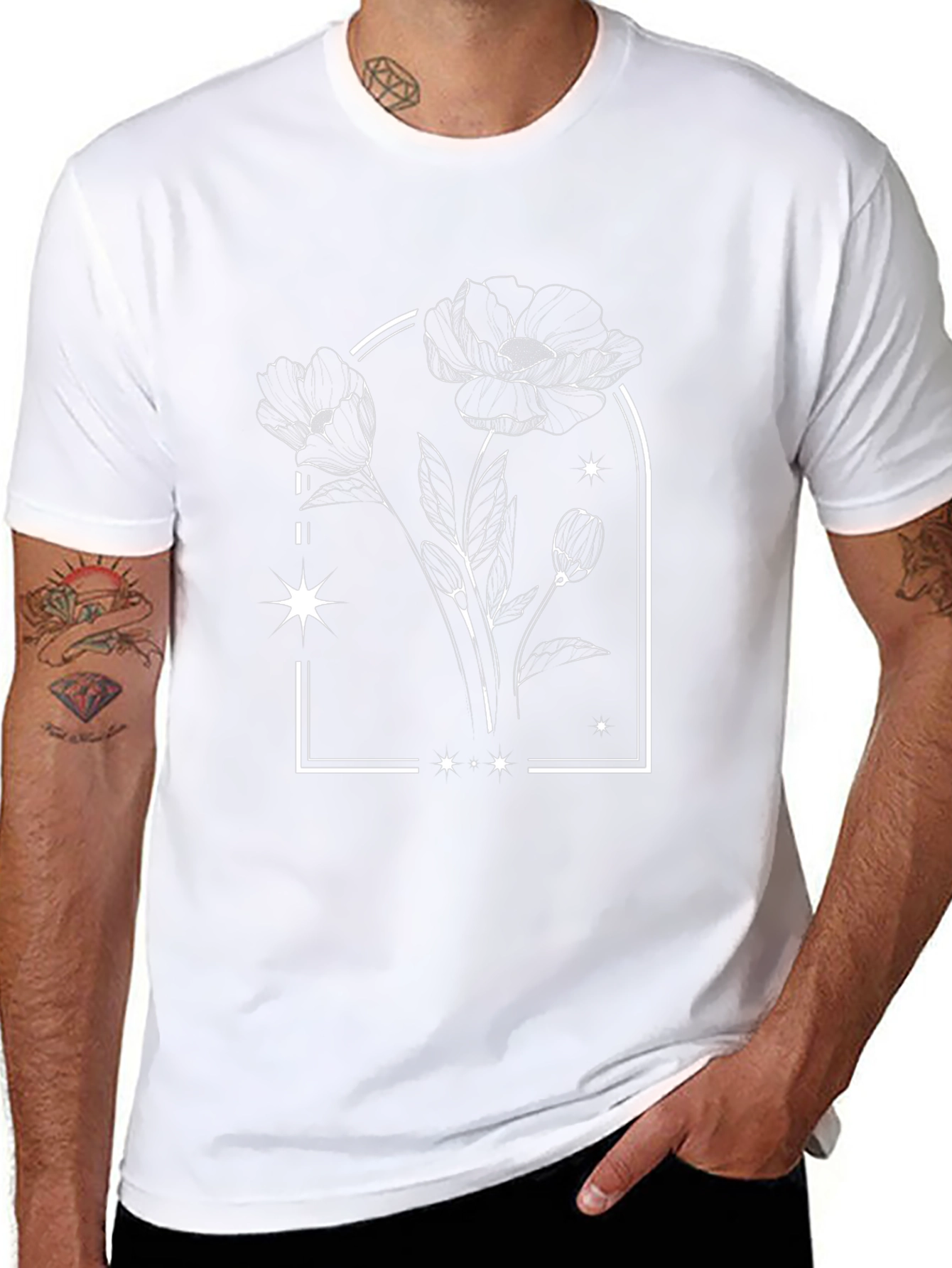 Floral Design Black T-Shirt