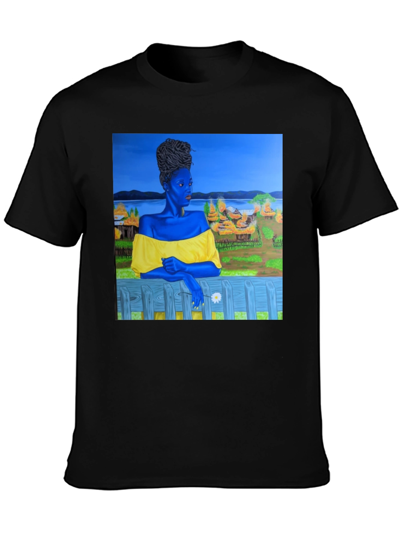 Black T-Shirt with Artistic Portrait Print