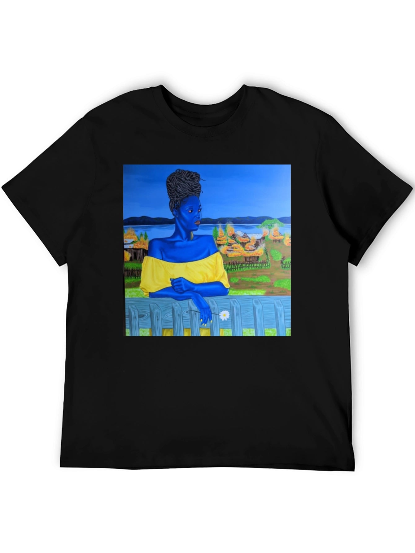 Black T-Shirt with Artistic Portrait Print