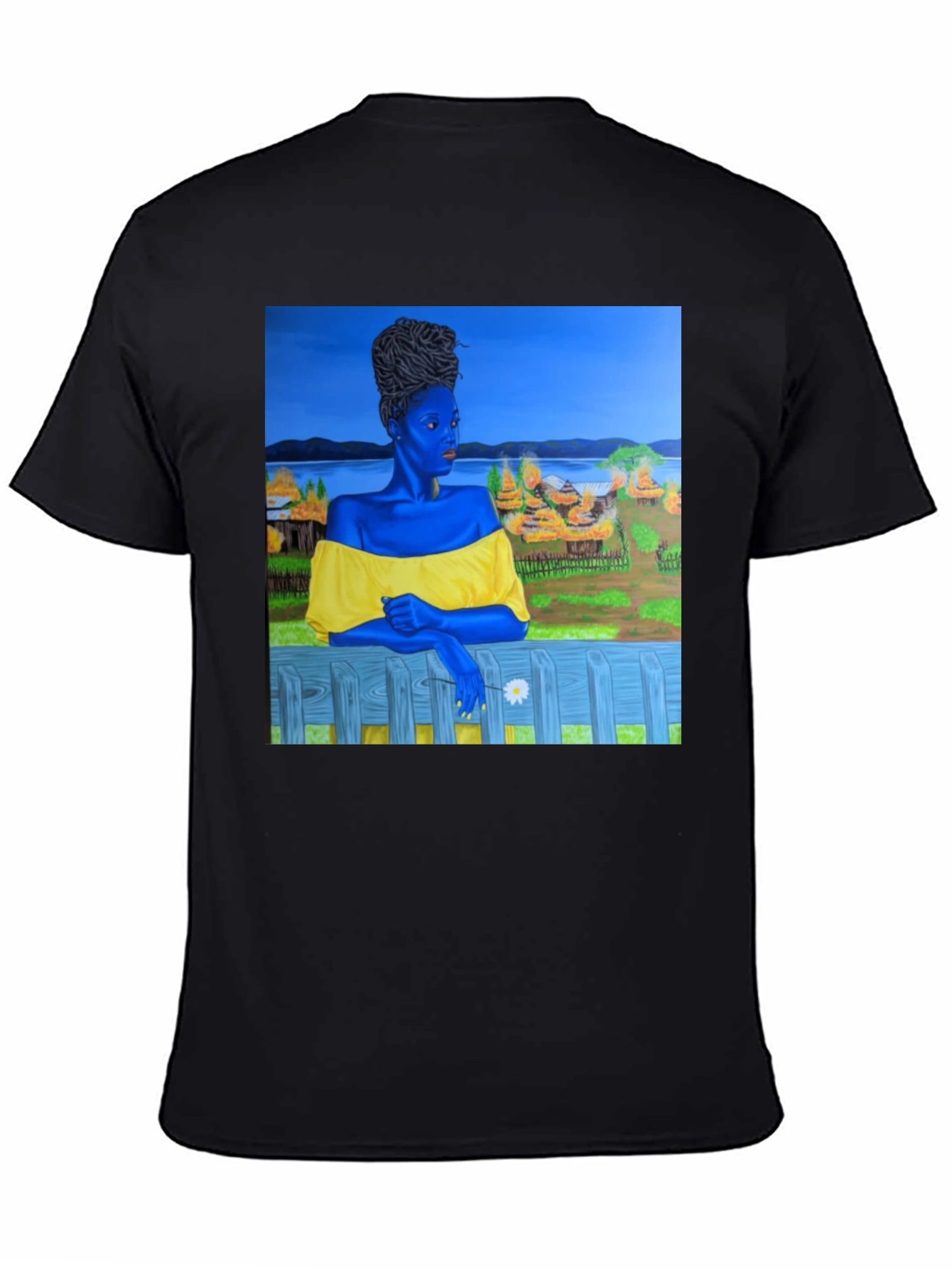 Black T-Shirt with Artistic Portrait Print