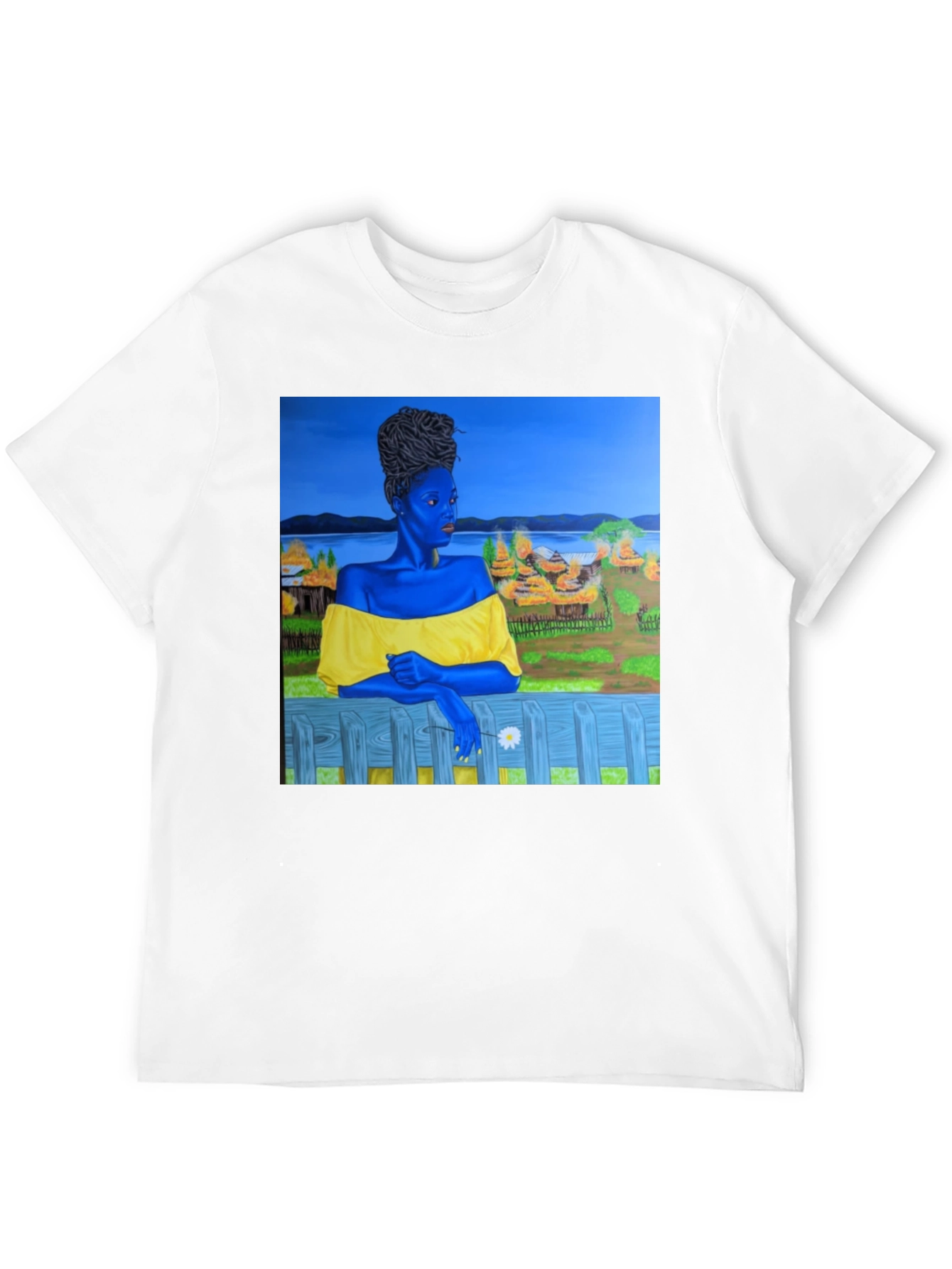 Black T-Shirt with Artistic Portrait Print
