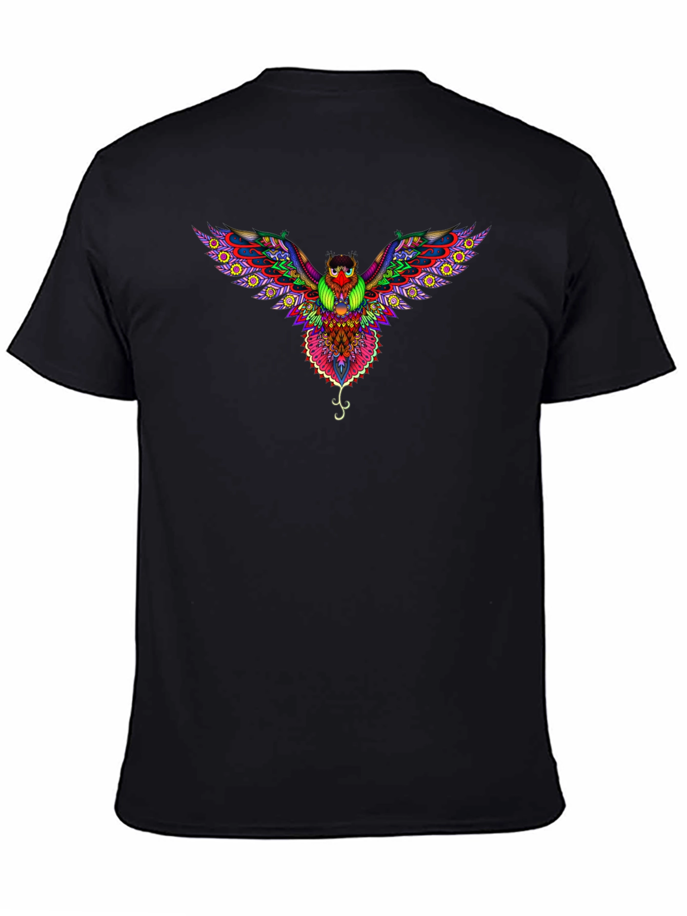 Psychedelic Owl Graphic Tee - Black Cotton T-Shirt