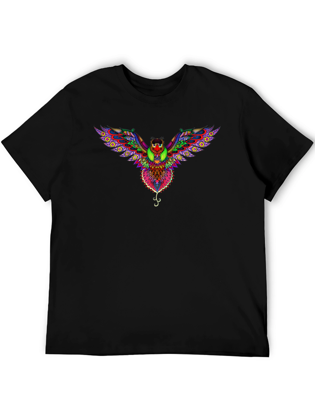 Psychedelic Owl Graphic Tee - Black Cotton T-Shirt