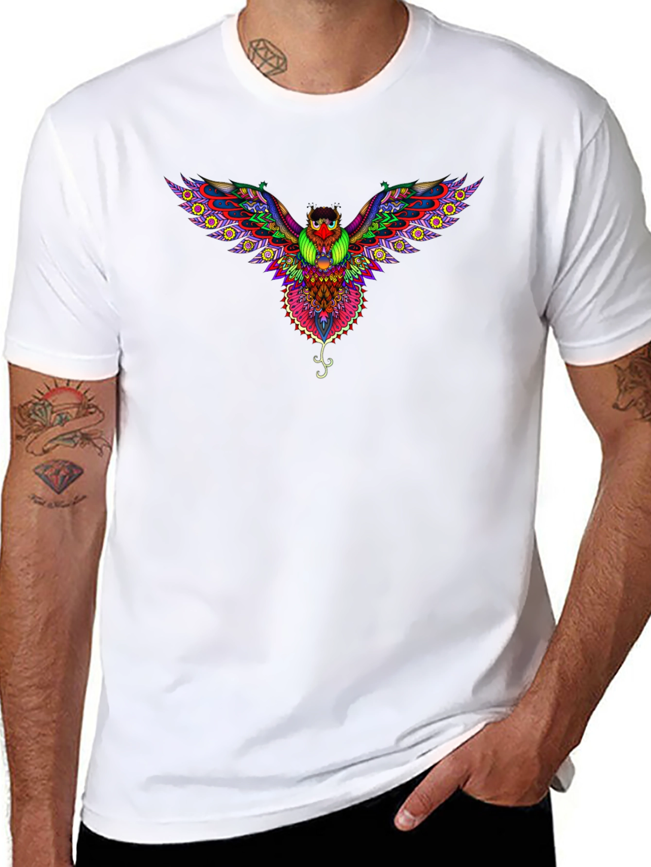 Psychedelic Owl Graphic Tee - Black Cotton T-Shirt