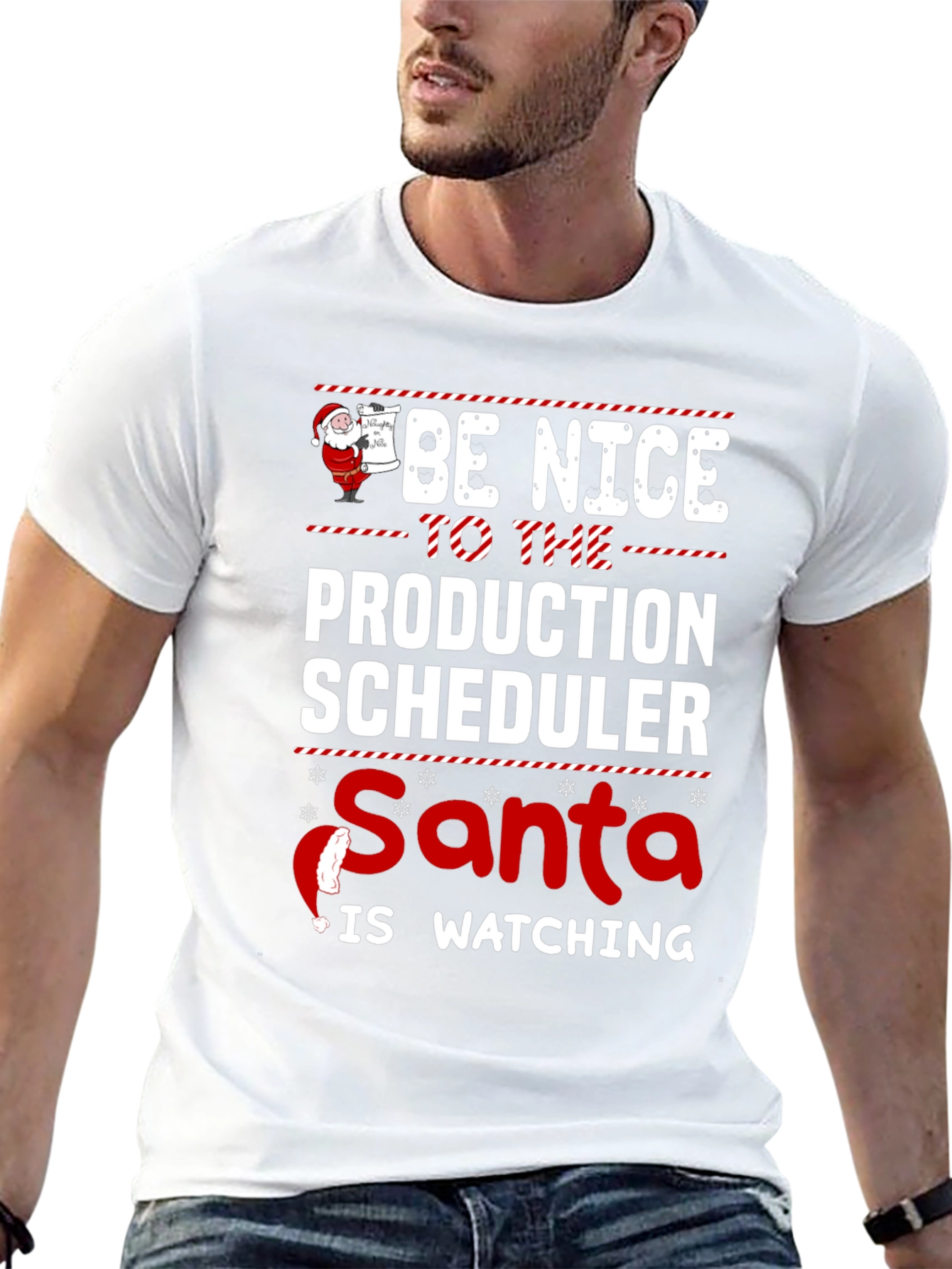 Be Nice Production Scheduler Santa Watching T-Shirt